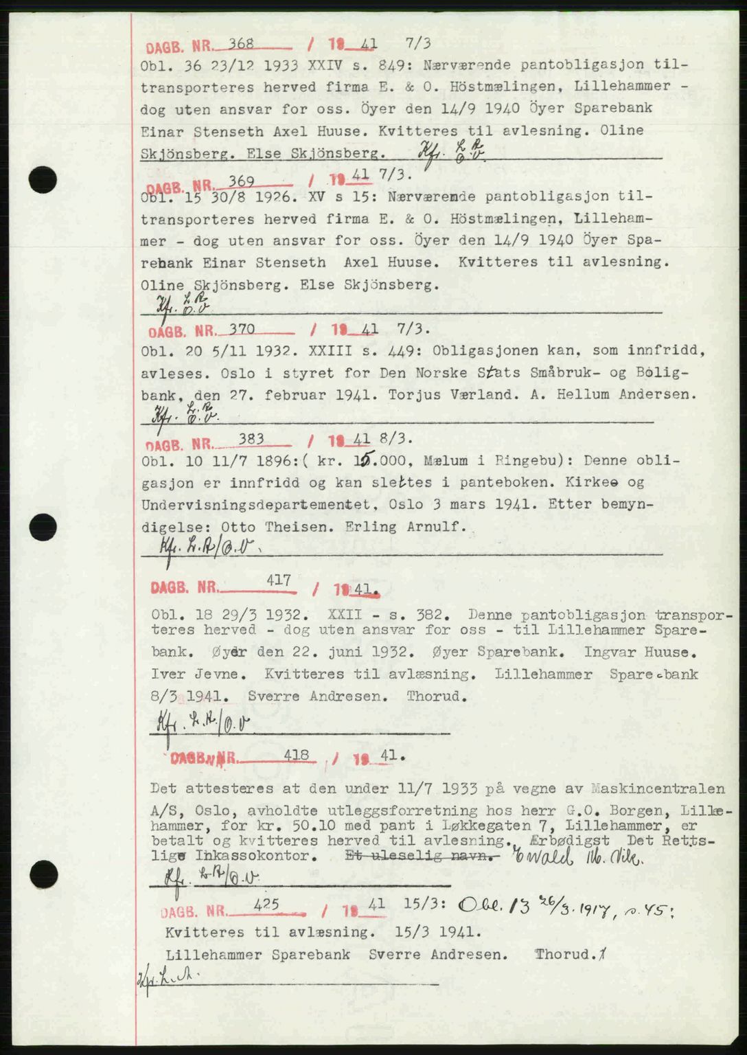 Sør-Gudbrandsdal tingrett, SAH/TING-004/H/Hb/Hbf/L0002: Mortgage book no. C1, 1938-1951, Diary no: : 368/1941