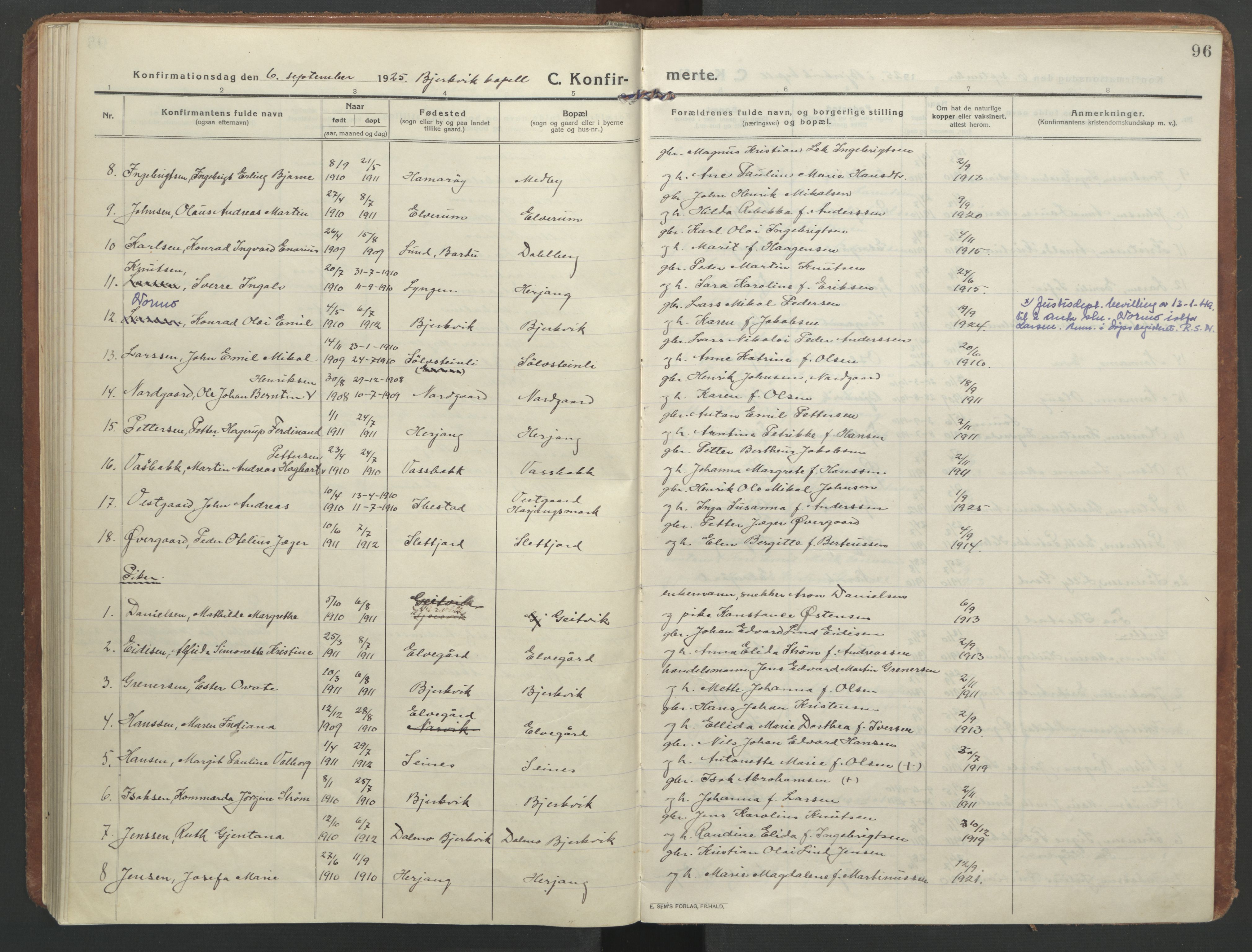 Ministerialprotokoller, klokkerbøker og fødselsregistre - Nordland, AV/SAT-A-1459/866/L0944: Parish register (official) no. 866A07, 1906-1926, p. 96