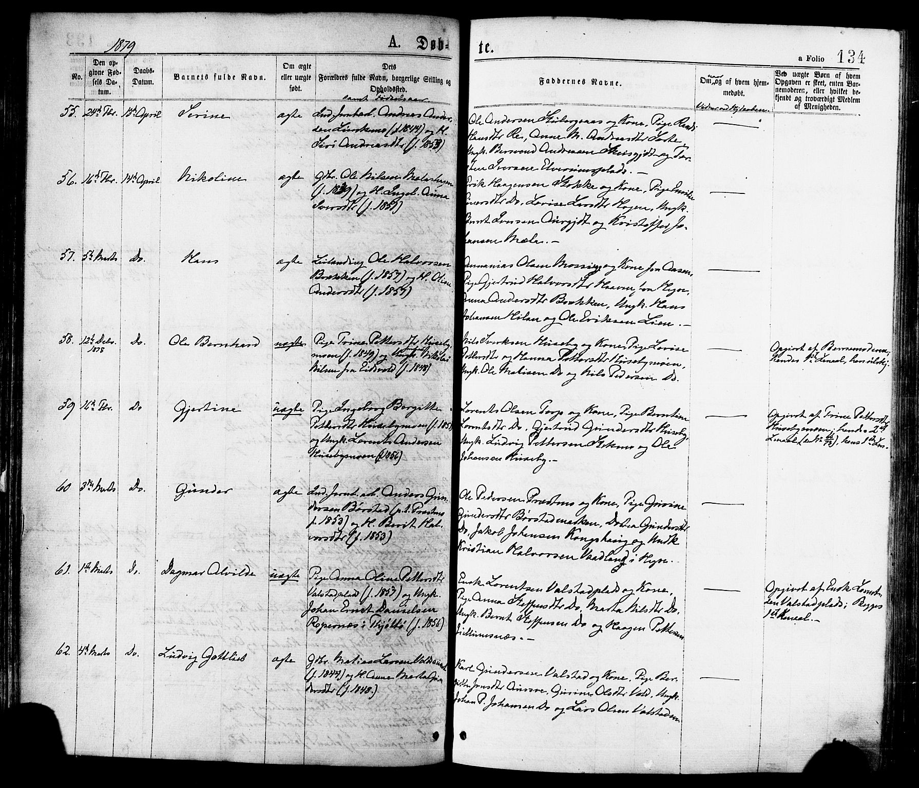 Ministerialprotokoller, klokkerbøker og fødselsregistre - Nord-Trøndelag, AV/SAT-A-1458/709/L0076: Parish register (official) no. 709A16, 1871-1879, p. 134