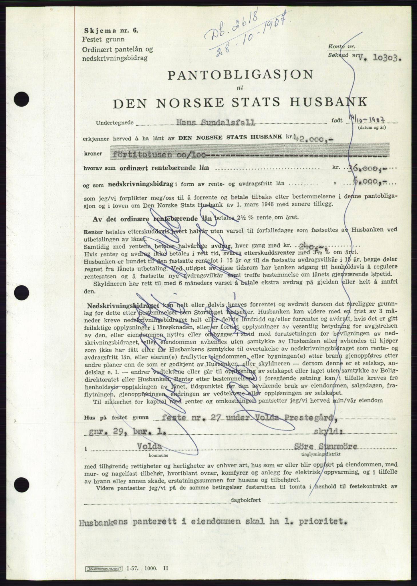 Søre Sunnmøre sorenskriveri, AV/SAT-A-4122/1/2/2C/L0130: Mortgage book no. 18B, 1957-1958, Diary no: : 2618/1957