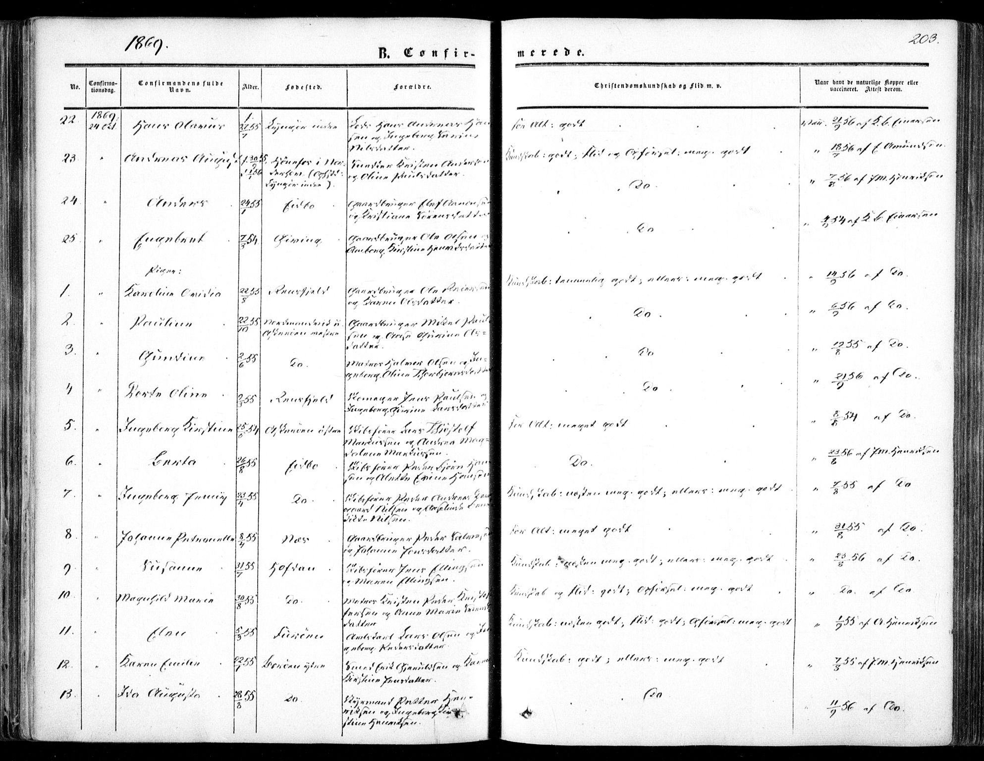 Dypvåg sokneprestkontor, SAK/1111-0007/F/Fa/Faa/L0006: Parish register (official) no. A 6, 1855-1872, p. 203