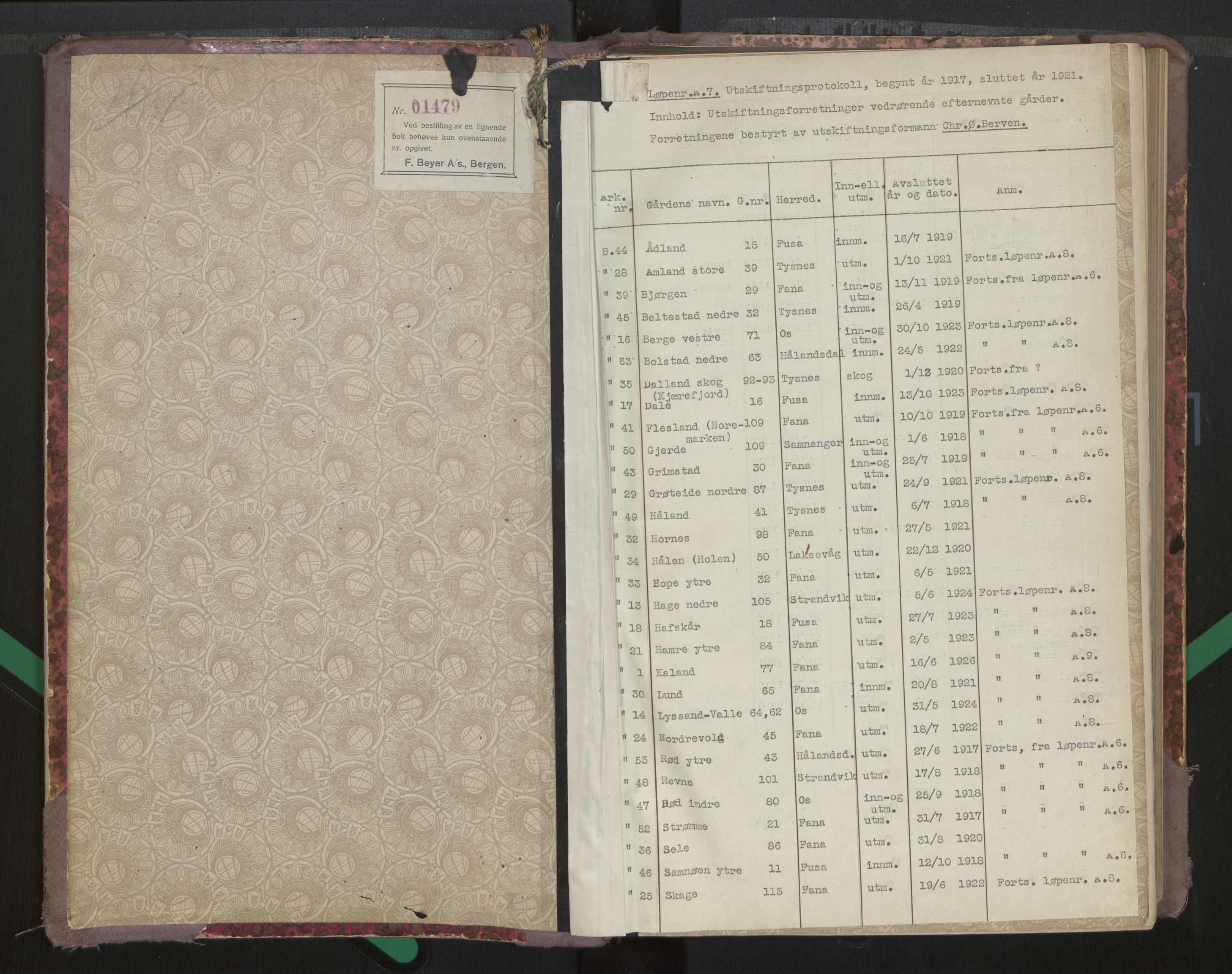 Hordaland jordskiftedøme - III Midhordland jordskiftedistrikt, AV/SAB-A-7001/A/Aa/L0007: Forhandlingsprotokoll, 1917-1921