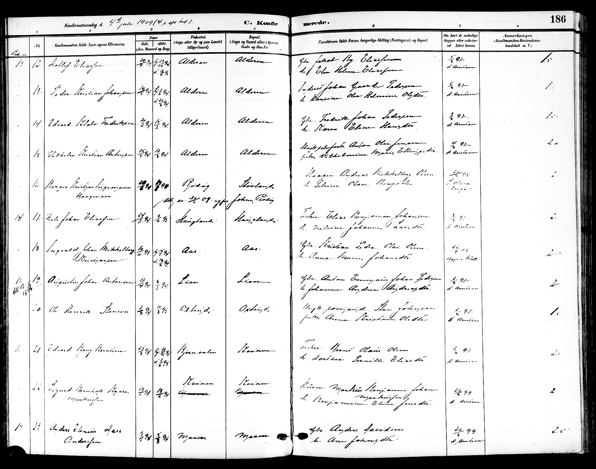 Ministerialprotokoller, klokkerbøker og fødselsregistre - Nordland, AV/SAT-A-1459/839/L0569: Parish register (official) no. 839A06, 1903-1922, p. 186