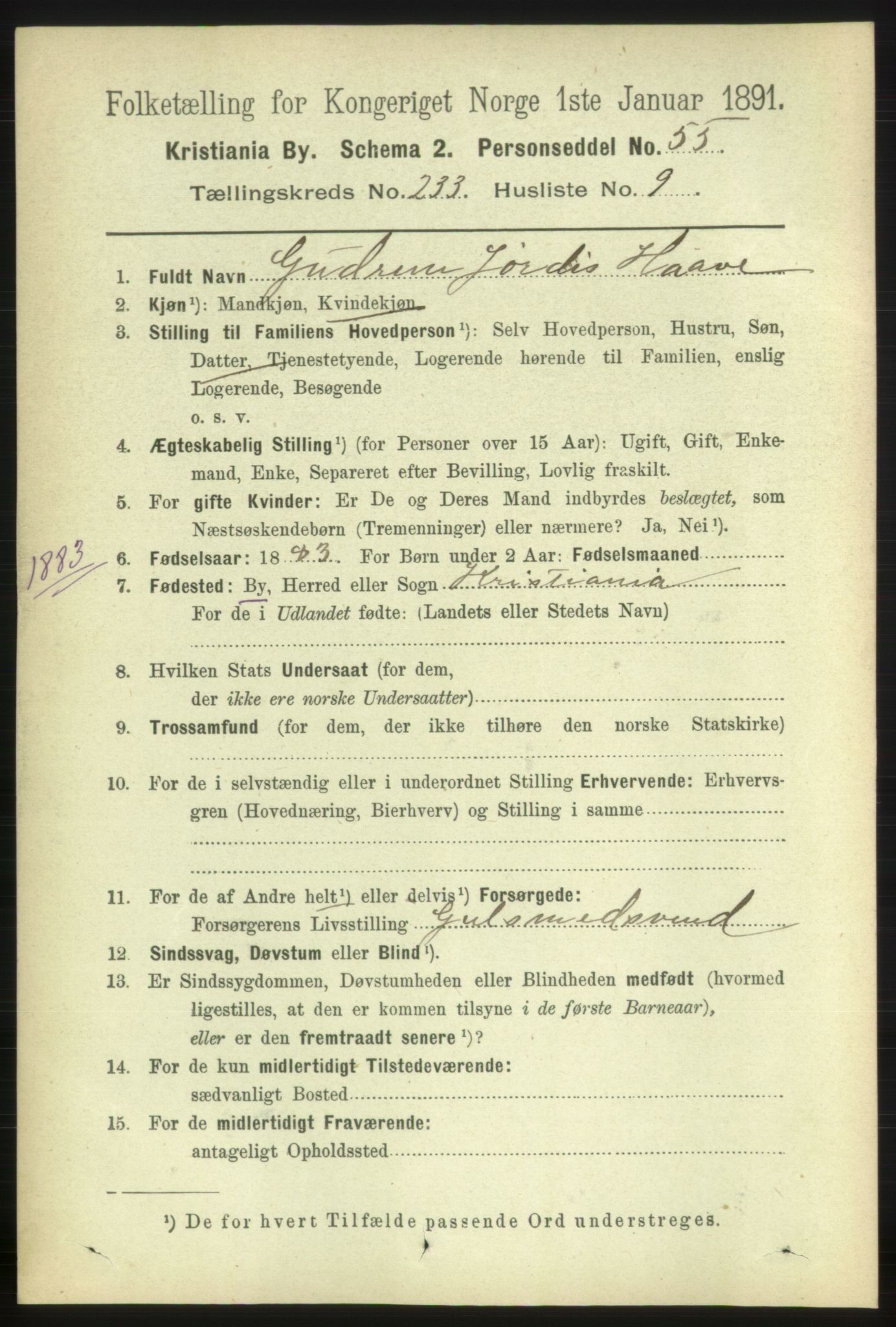 RA, 1891 census for 0301 Kristiania, 1891, p. 143289