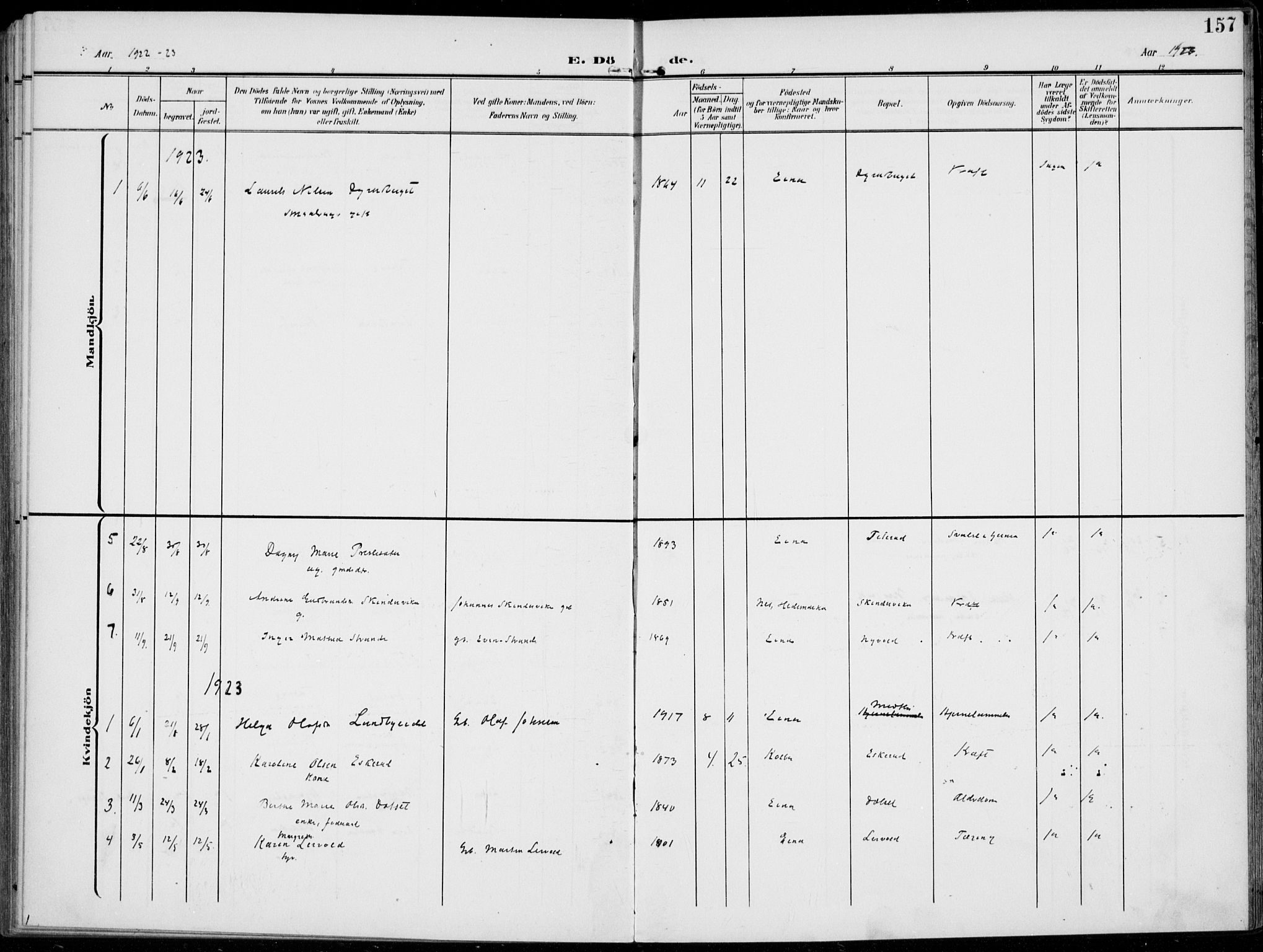 Kolbu prestekontor, SAH/PREST-110/H/Ha/Haa/L0001: Parish register (official) no. 1, 1907-1923, p. 157