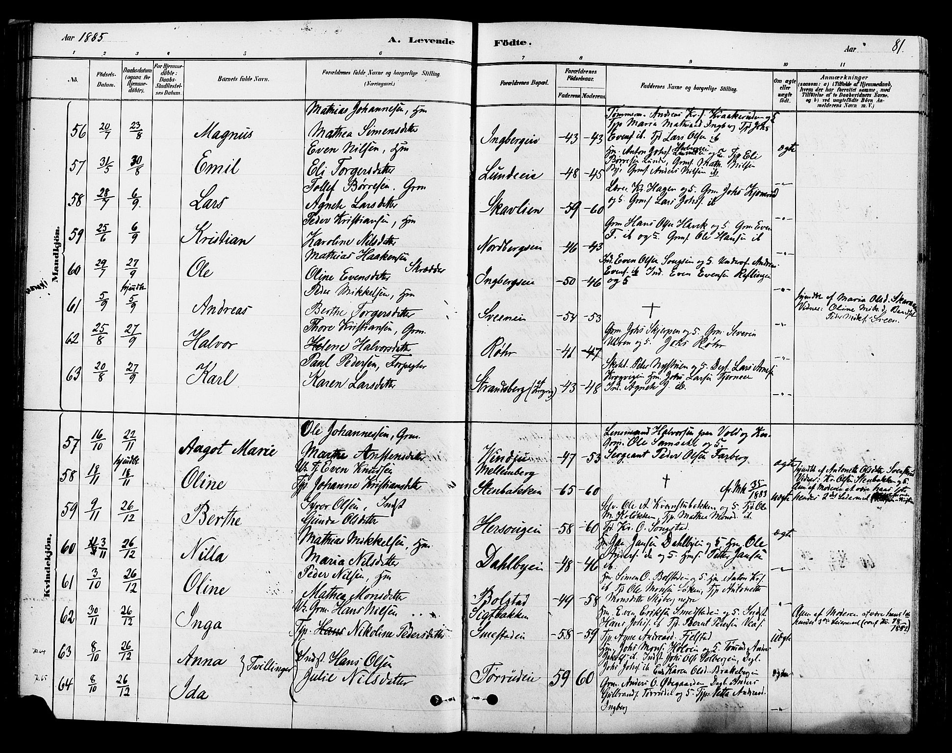 Ringsaker prestekontor, SAH/PREST-014/L/La/L0009: Parish register (copy) no. 9, 1879-1890, p. 81