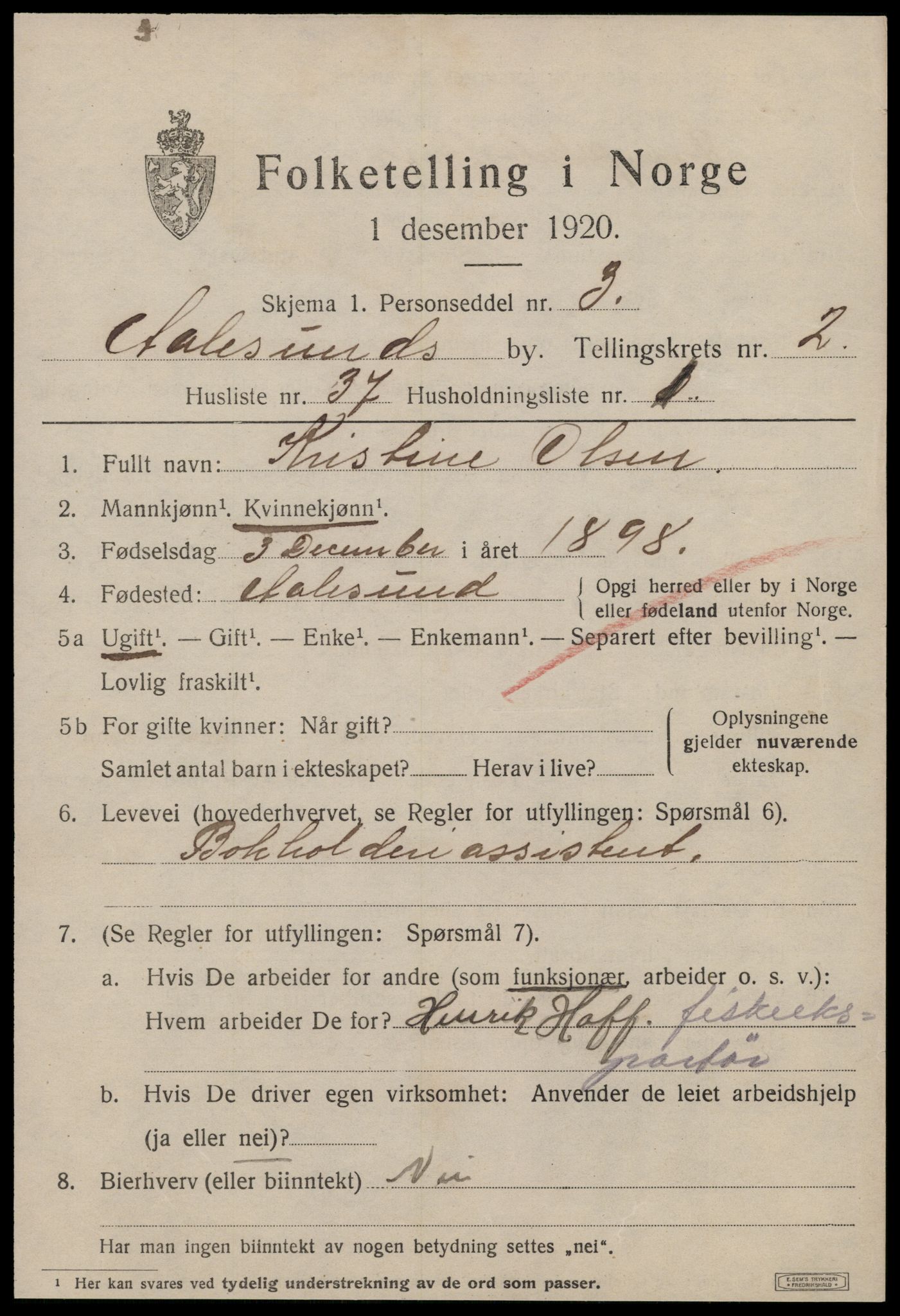 SAT, 1920 census for Ålesund, 1920, p. 11890