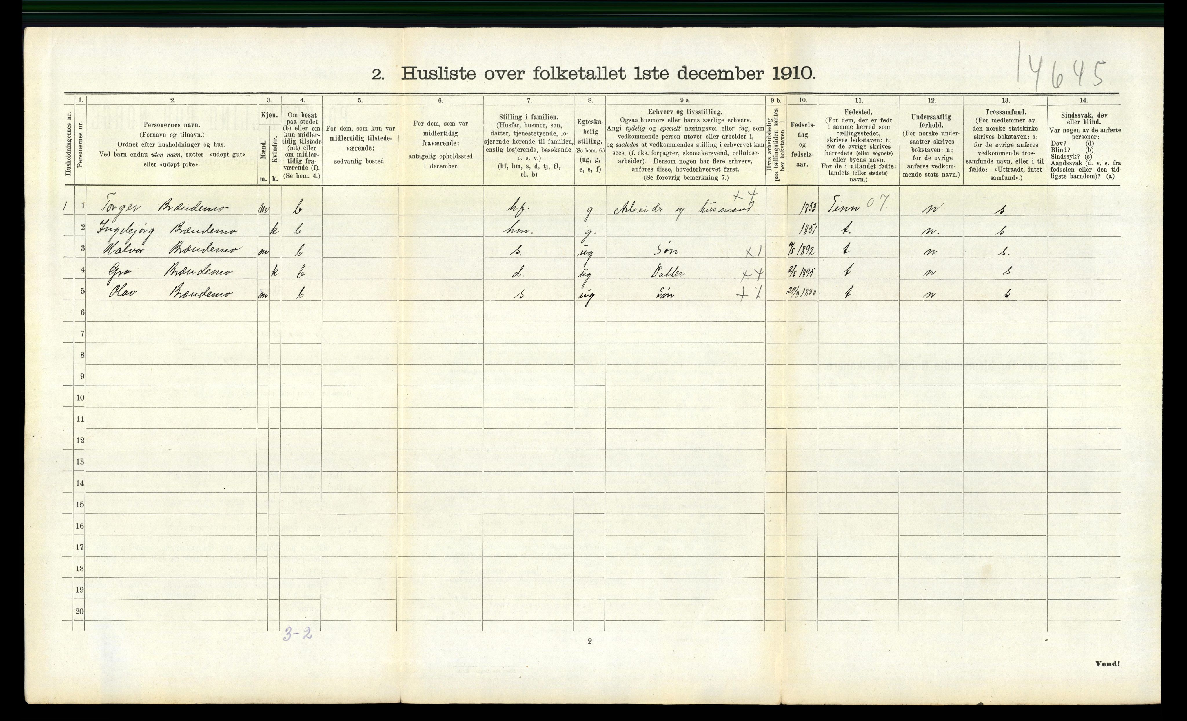 RA, 1910 census for Gransherad, 1910, p. 307