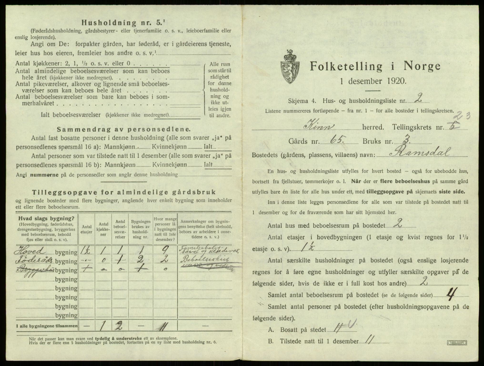 SAB, 1920 census for Kinn, 1920, p. 1142