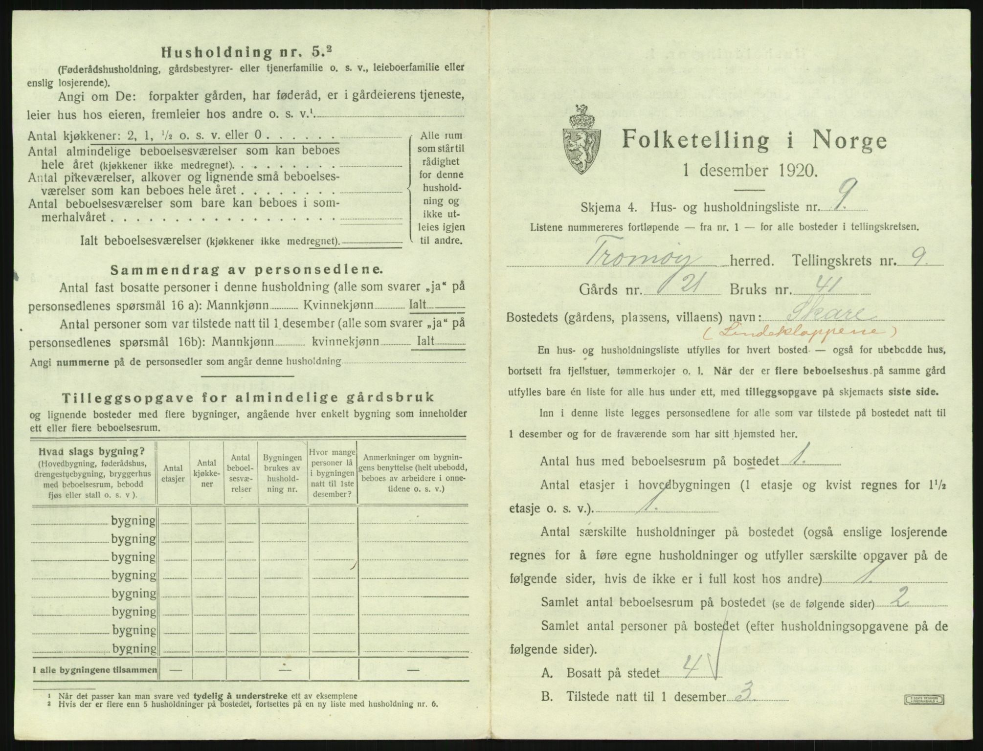 SAK, 1920 census for Tromøy, 1920, p. 975