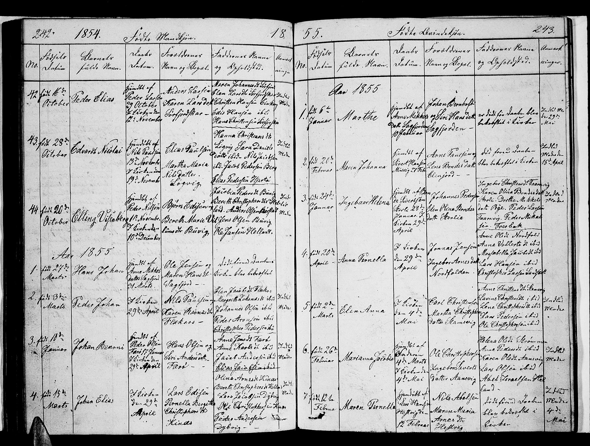 Ministerialprotokoller, klokkerbøker og fødselsregistre - Nordland, AV/SAT-A-1459/853/L0773: Parish register (copy) no. 853C01, 1821-1859, p. 242-243