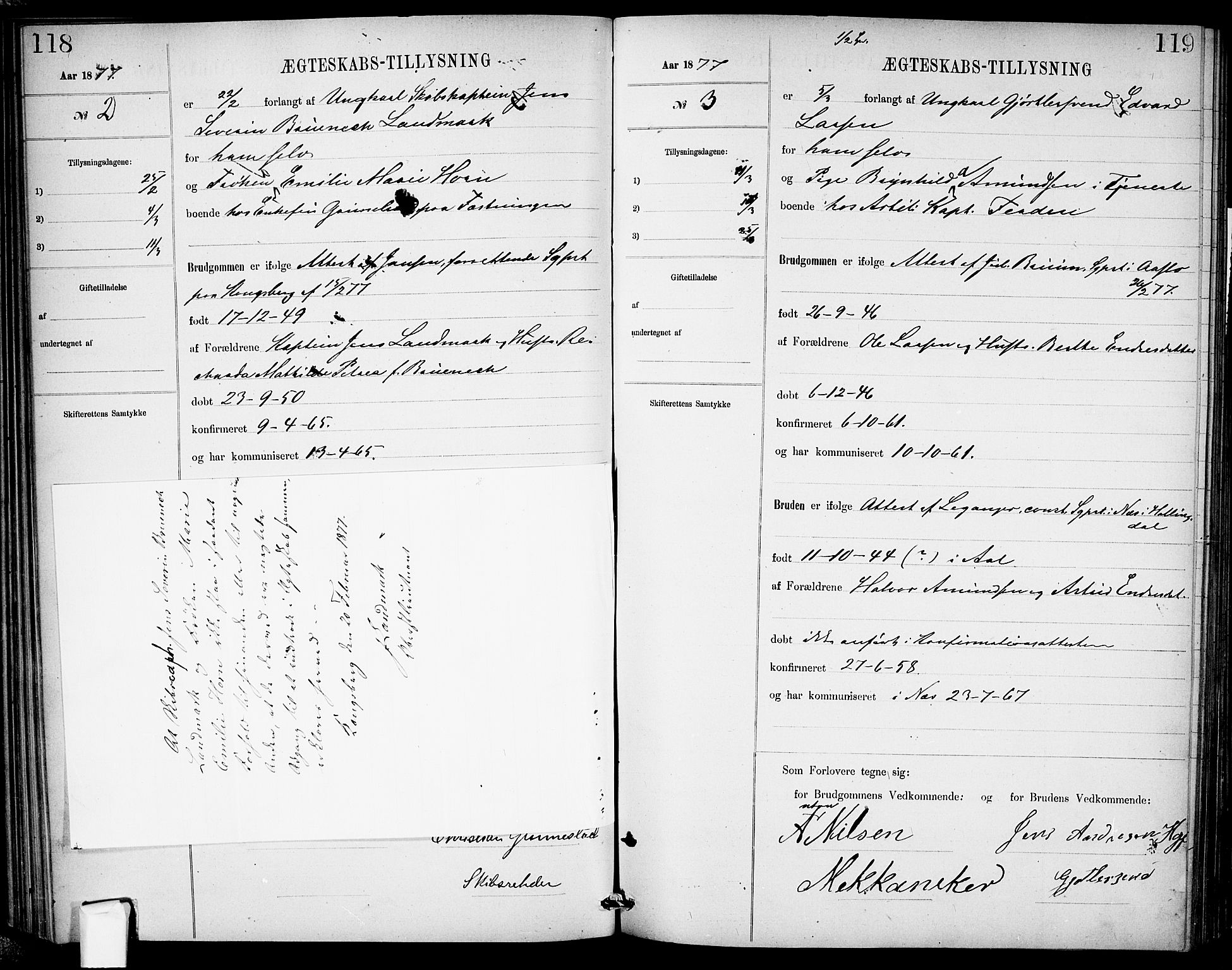 Garnisonsmenigheten Kirkebøker, SAO/A-10846/H/Ha/L0007: Banns register no. I 7, 1872-1893, p. 118-119