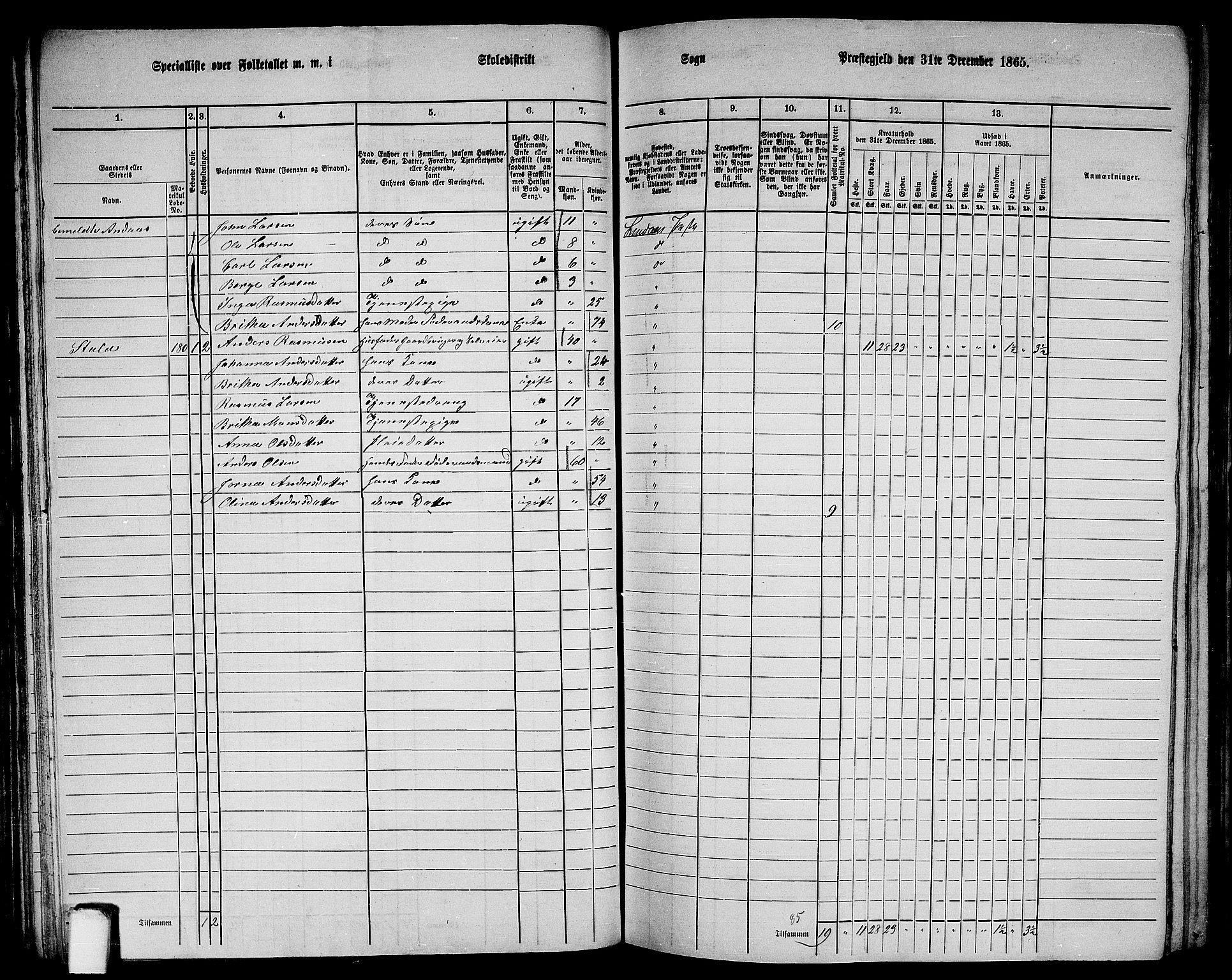 RA, 1865 census for Lindås, 1865, p. 97