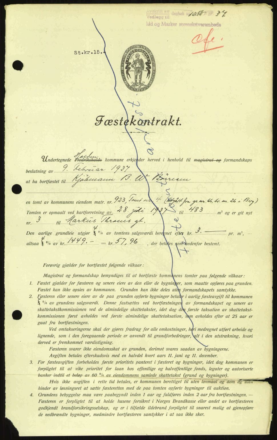 Idd og Marker sorenskriveri, AV/SAO-A-10283/G/Gb/Gbb/L0002: Mortgage book no. A2, 1937-1938, Diary no: : 1058/1937