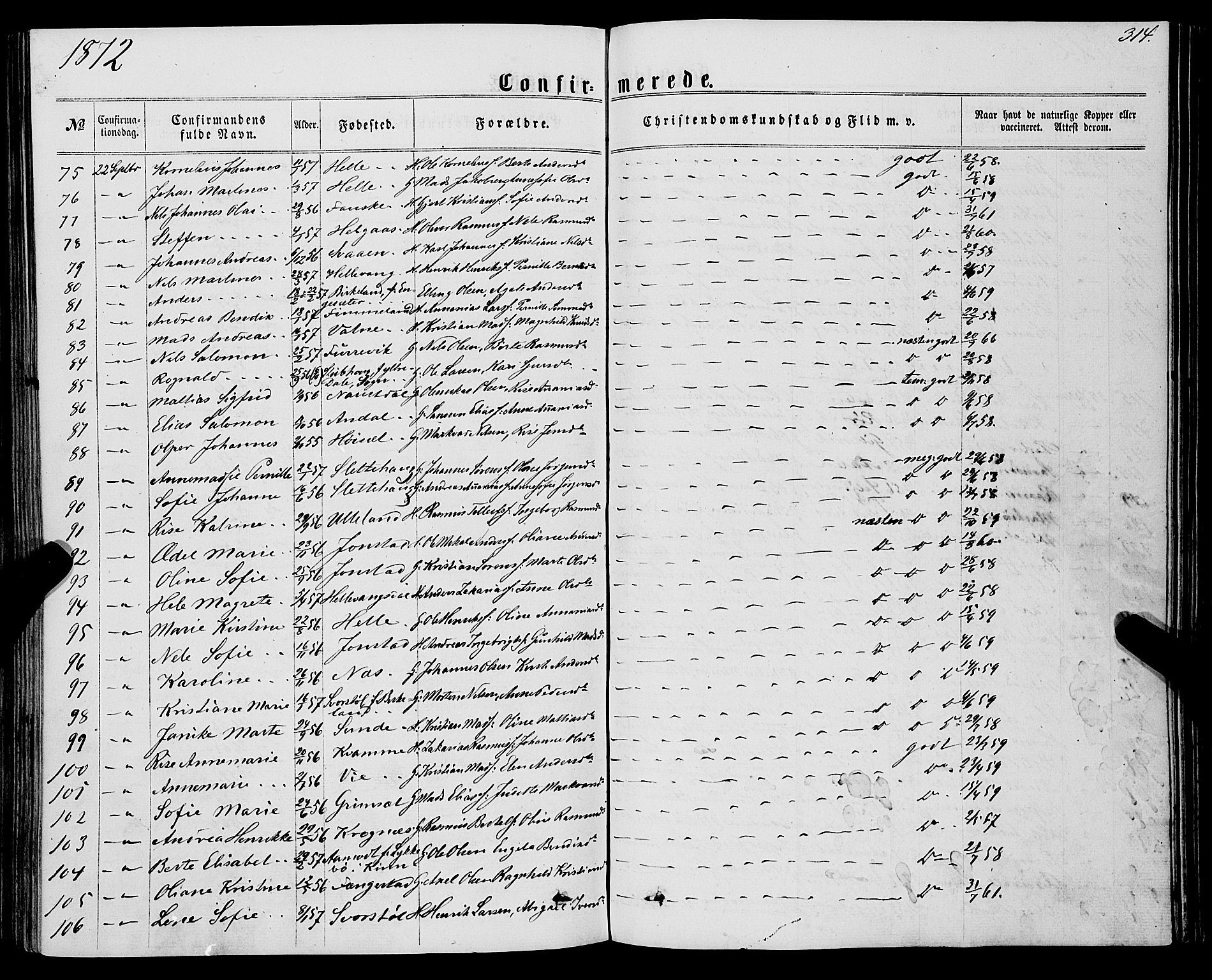 Førde sokneprestembete, AV/SAB-A-79901/H/Haa/Haaa/L0009: Parish register (official) no. A 9, 1861-1877, p. 314