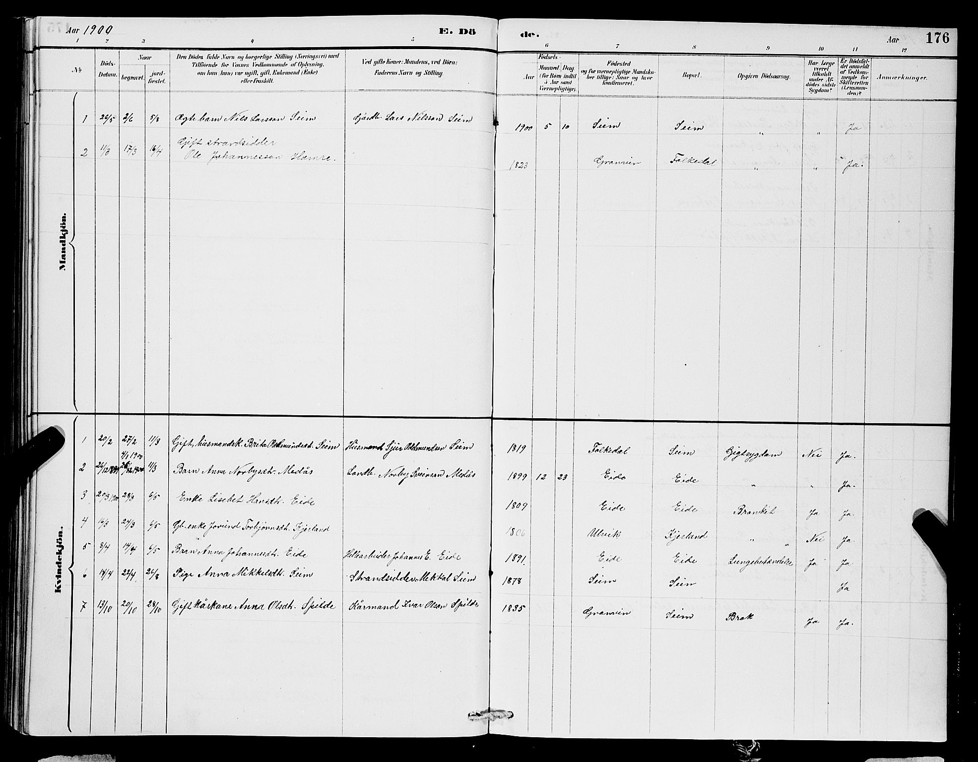 Ulvik sokneprestembete, SAB/A-78801/H/Hab: Parish register (copy) no. B 3, 1884-1901, p. 176