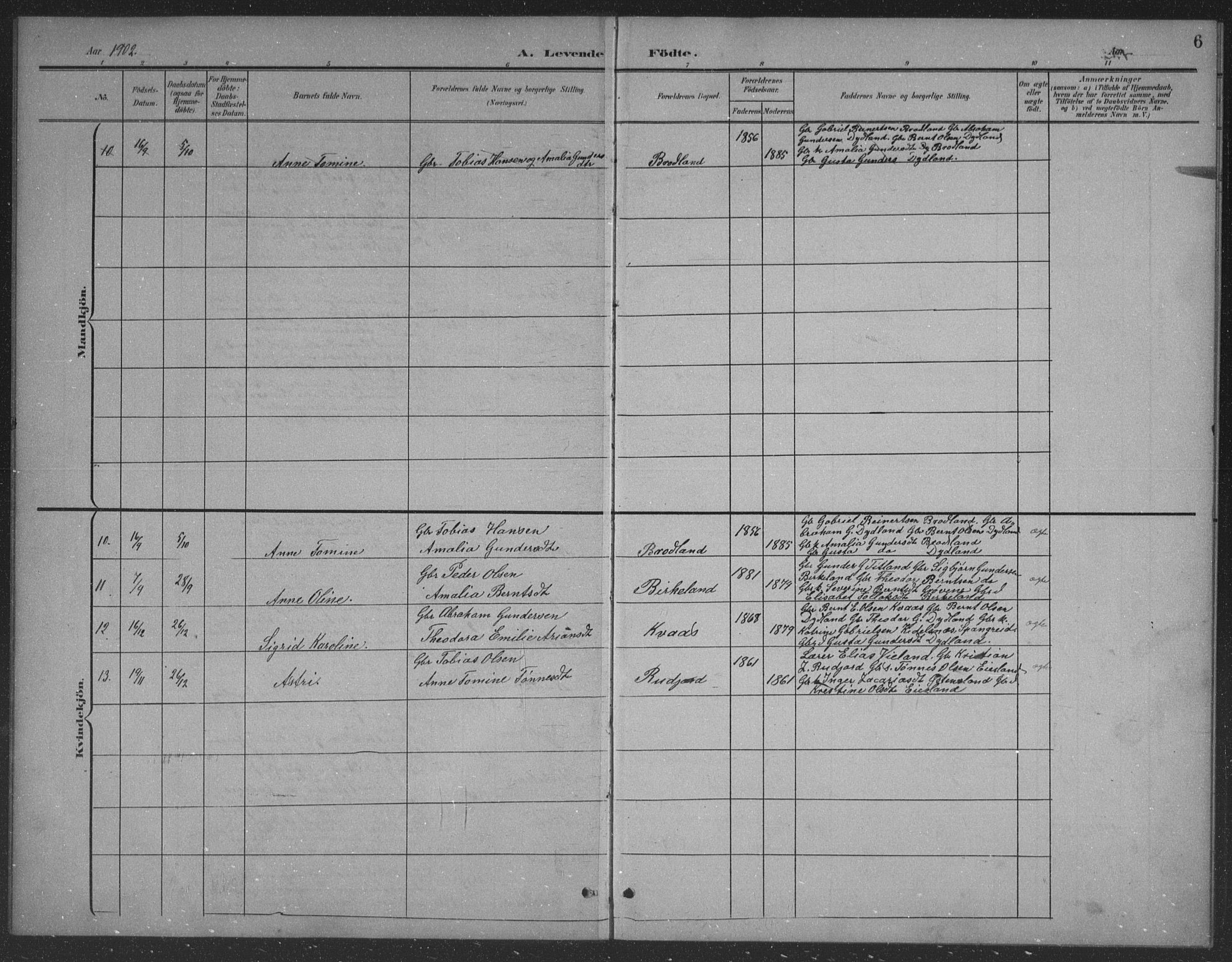 Lyngdal sokneprestkontor, SAK/1111-0029/F/Fb/Fbb/L0002: Parish register (copy) no. B 2, 1901-1934, p. 6