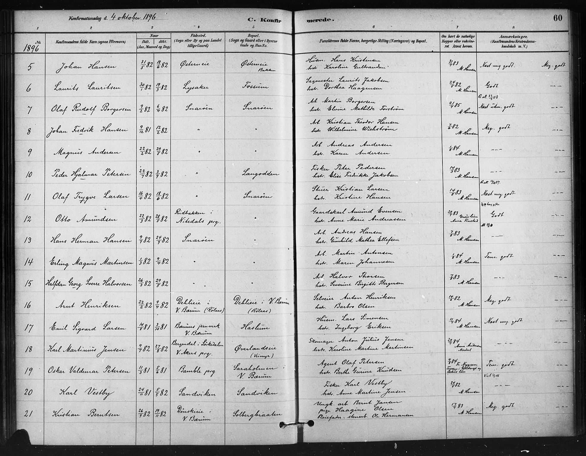 Asker prestekontor Kirkebøker, AV/SAO-A-10256a/F/Fc/L0002: Parish register (official) no. III 2, 1879-1904, p. 60