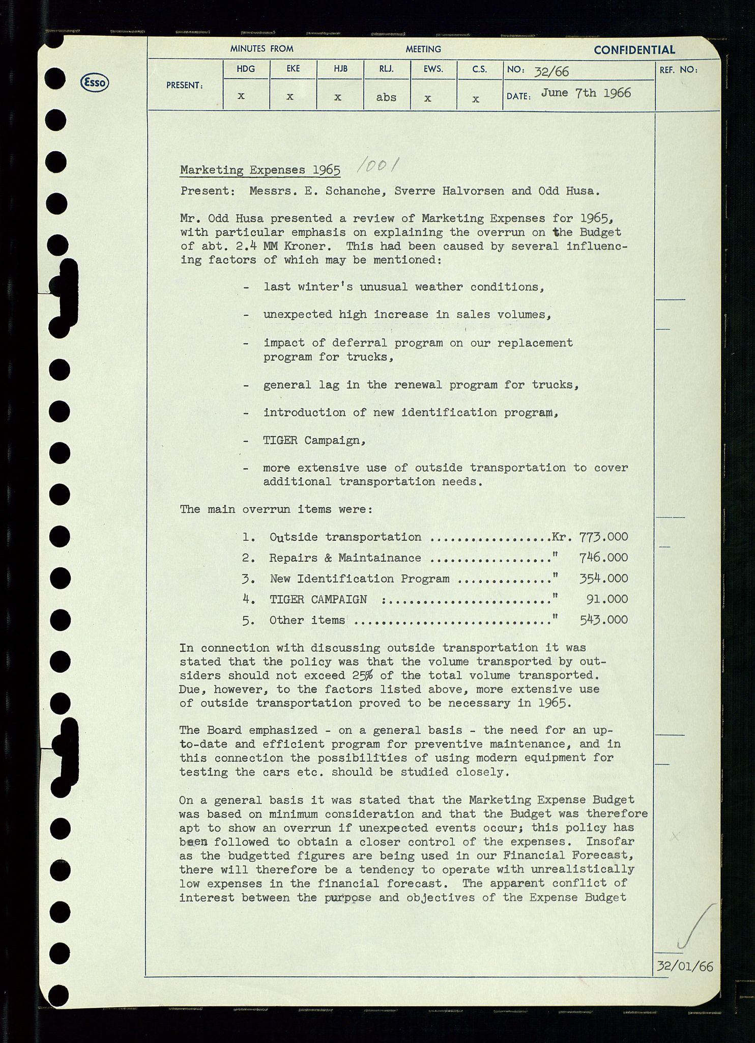 Pa 0982 - Esso Norge A/S, AV/SAST-A-100448/A/Aa/L0002/0002: Den administrerende direksjon Board minutes (styrereferater) / Den administrerende direksjon Board minutes (styrereferater), 1966, p. 69