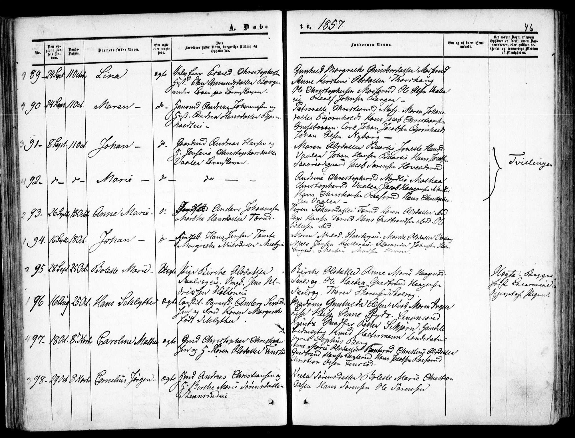 Skedsmo prestekontor Kirkebøker, AV/SAO-A-10033a/F/Fa/L0010: Parish register (official) no. I 10, 1854-1865, p. 46