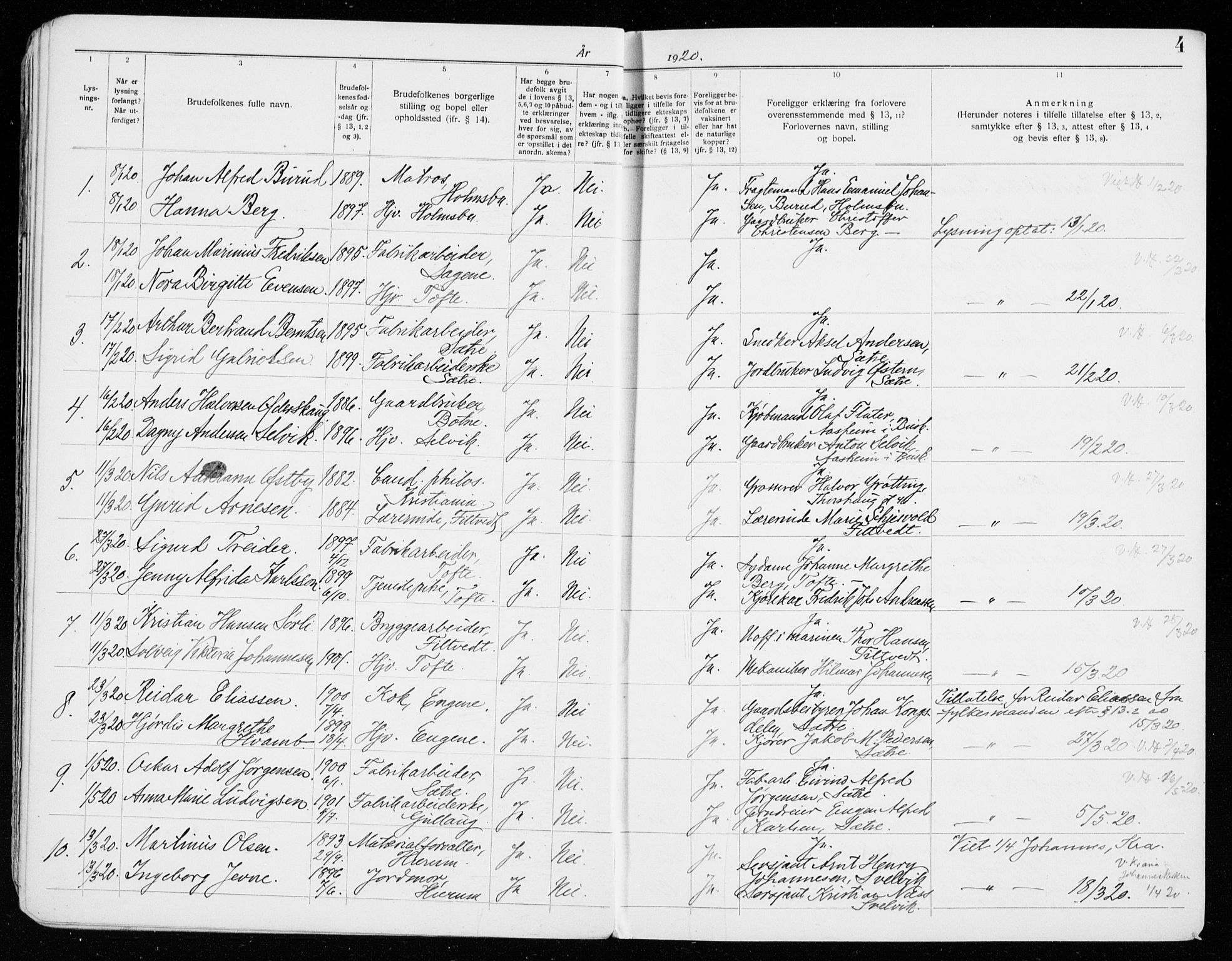 Hurum kirkebøker, SAKO/A-229/H/Ha/L0001: Banns register no. 1, 1919-1941, p. 4
