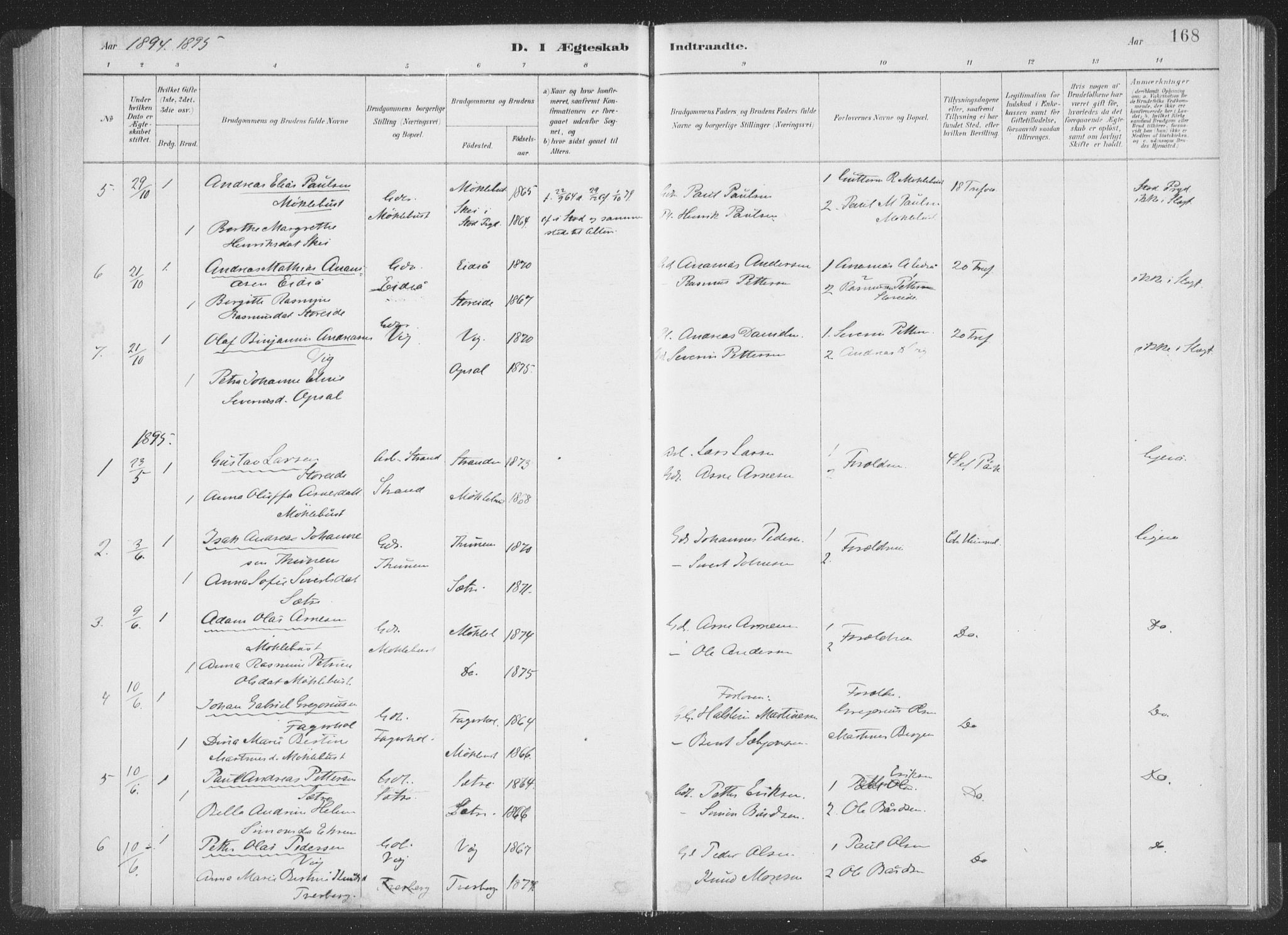 Ministerialprotokoller, klokkerbøker og fødselsregistre - Møre og Romsdal, AV/SAT-A-1454/502/L0025: Parish register (official) no. 502A03, 1885-1909, p. 168