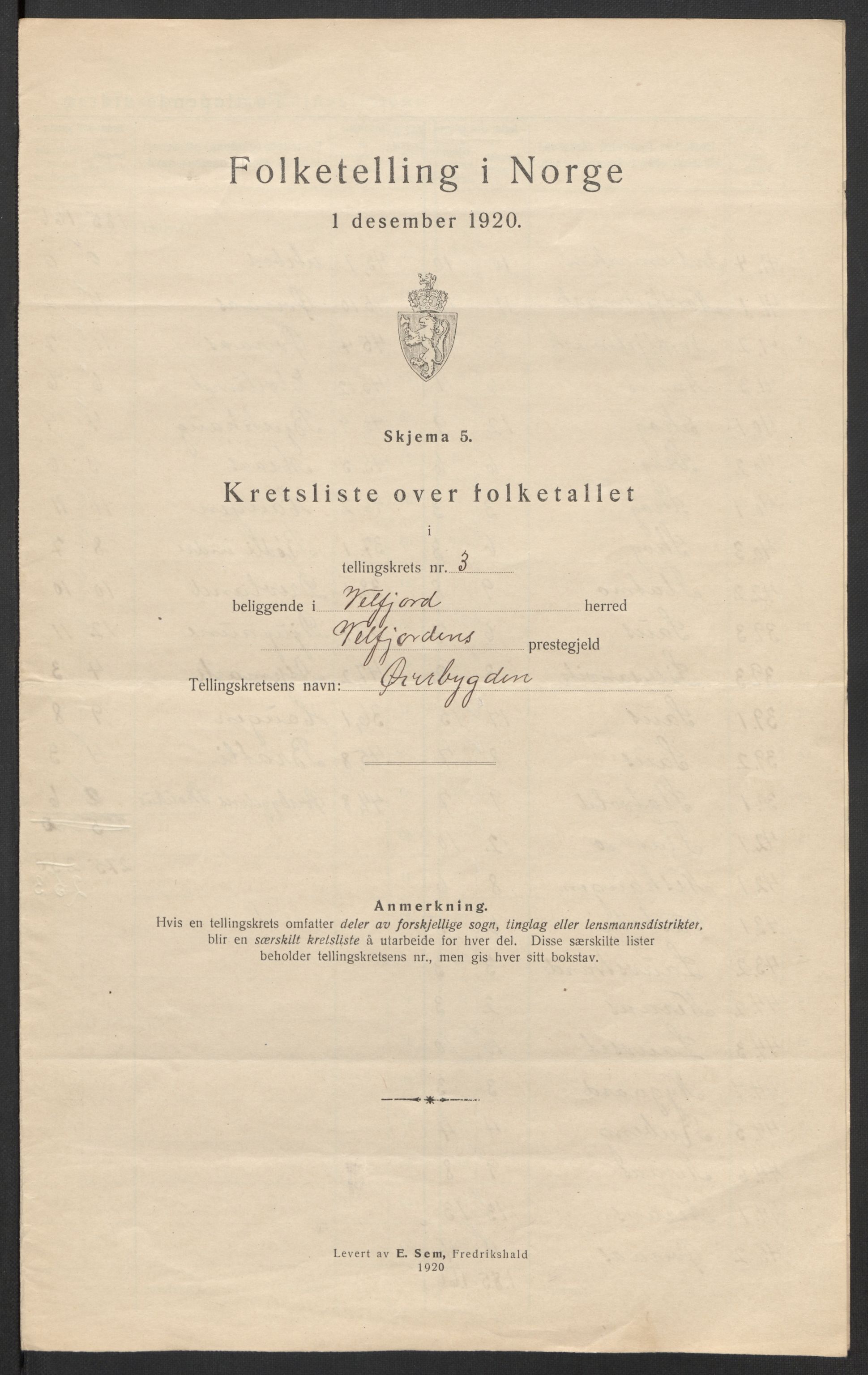 SAT, 1920 census for Velfjord, 1920, p. 18