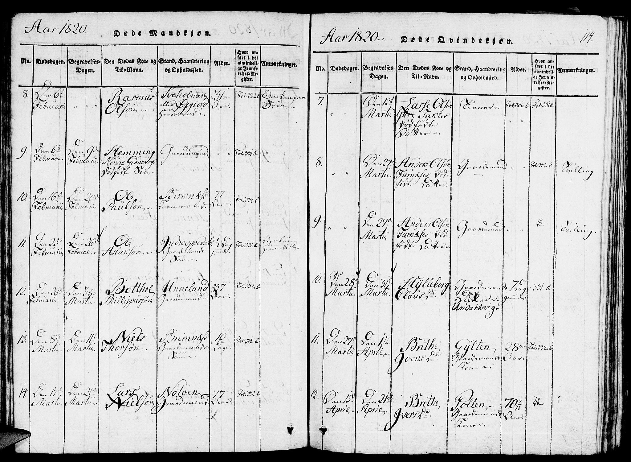 Gulen sokneprestembete, AV/SAB-A-80201/H/Haa/Haaa/L0018: Parish register (official) no. A 18, 1816-1825, p. 114