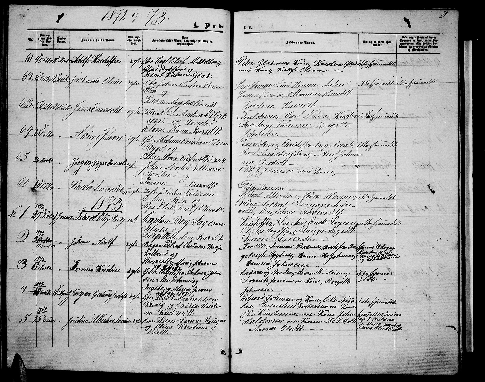 Ministerialprotokoller, klokkerbøker og fødselsregistre - Nordland, AV/SAT-A-1459/895/L1381: Parish register (copy) no. 895C03, 1864-1885, p. 39