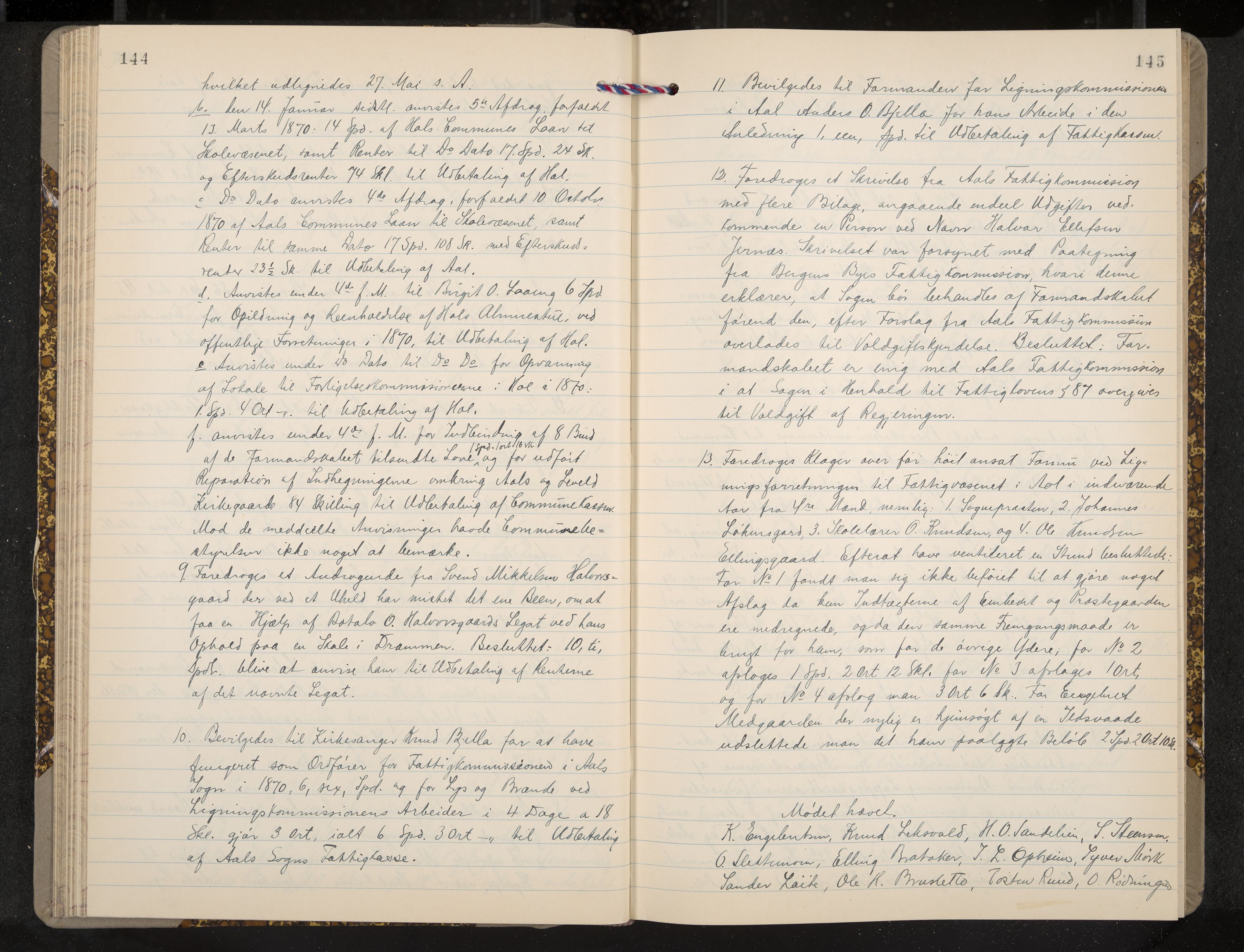 Ål formannskap og sentraladministrasjon, IKAK/0619021/A/Aa/L0003: Utskrift av møtebok, 1864-1880, p. 144-145
