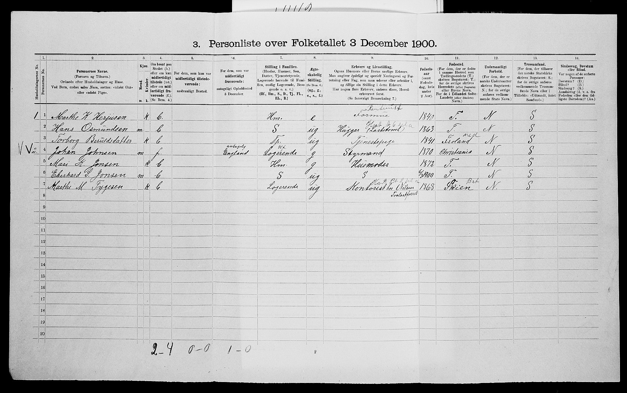 SAK, 1900 census for Øyestad, 1900, p. 134