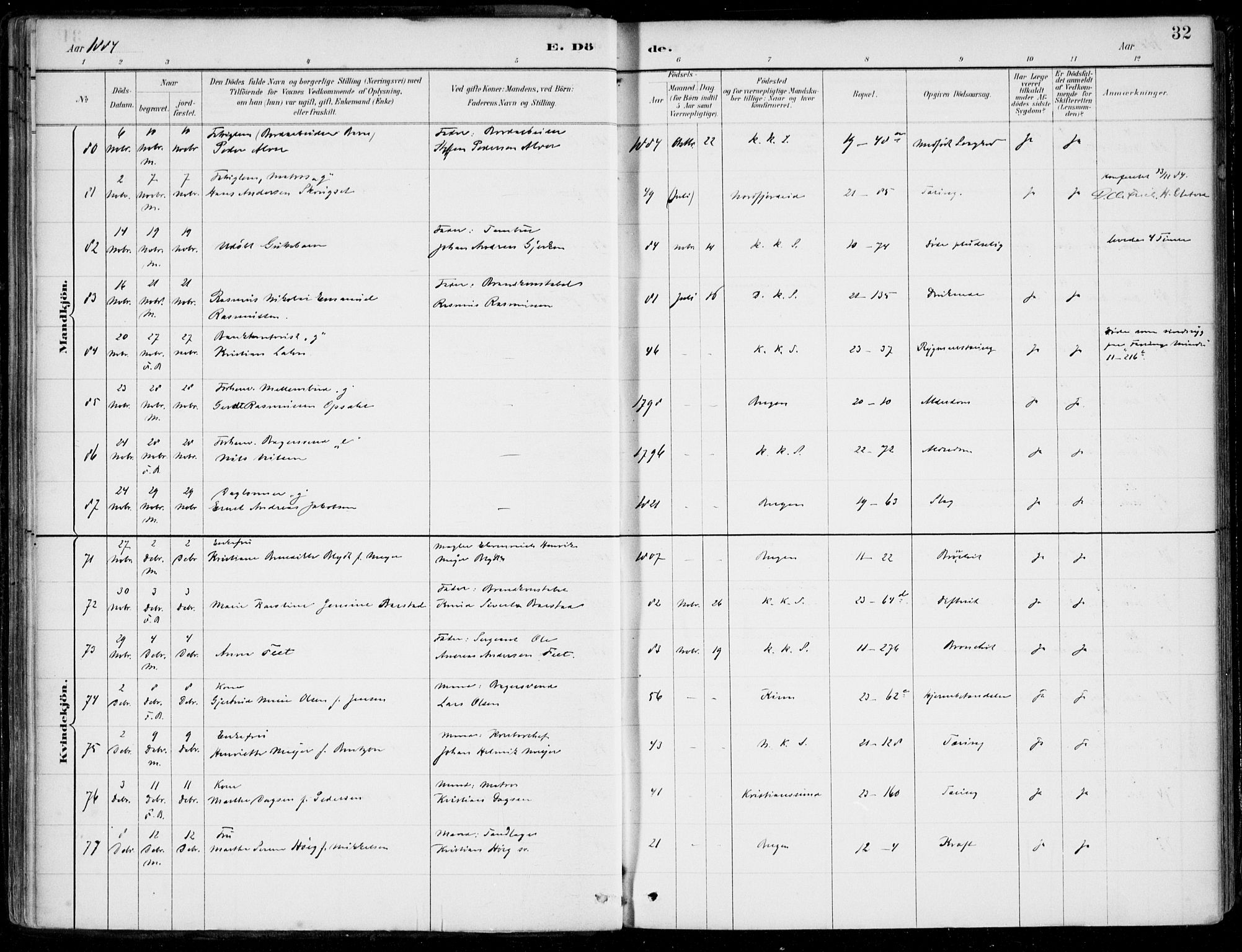 Korskirken sokneprestembete, SAB/A-76101/H/Hab: Parish register (copy) no. E 4, 1884-1910, p. 32