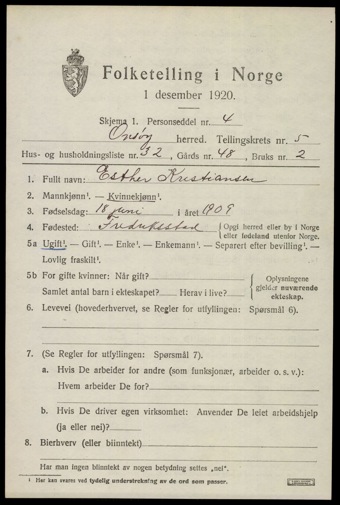 SAO, 1920 census for Onsøy, 1920, p. 6870