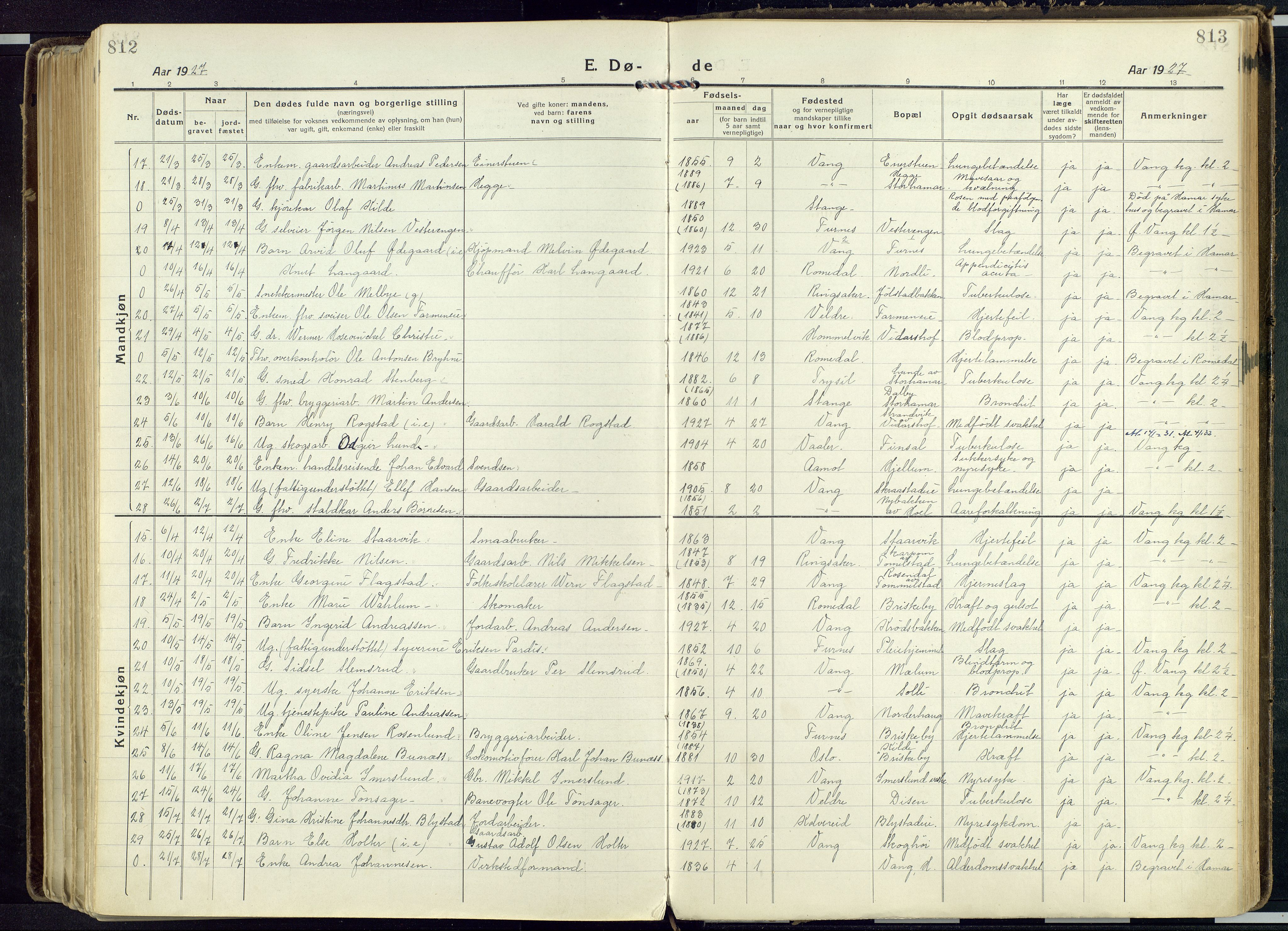 Vang prestekontor, Hedmark, AV/SAH-PREST-008/H/Ha/Haa/L0022: Parish register (official) no. 22, 1918-1944, p. 812-813