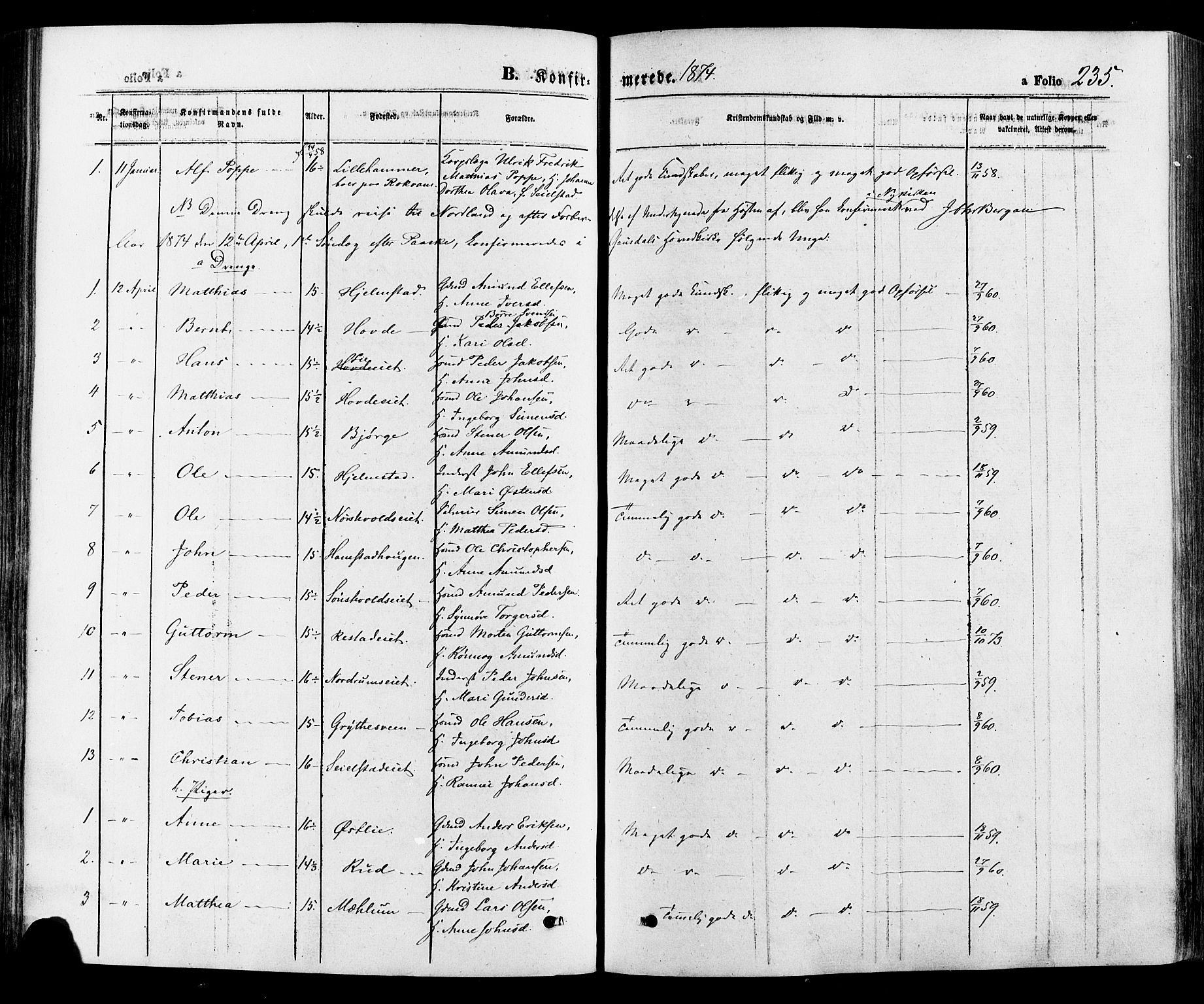 Gausdal prestekontor, SAH/PREST-090/H/Ha/Haa/L0010: Parish register (official) no. 10, 1867-1886, p. 235