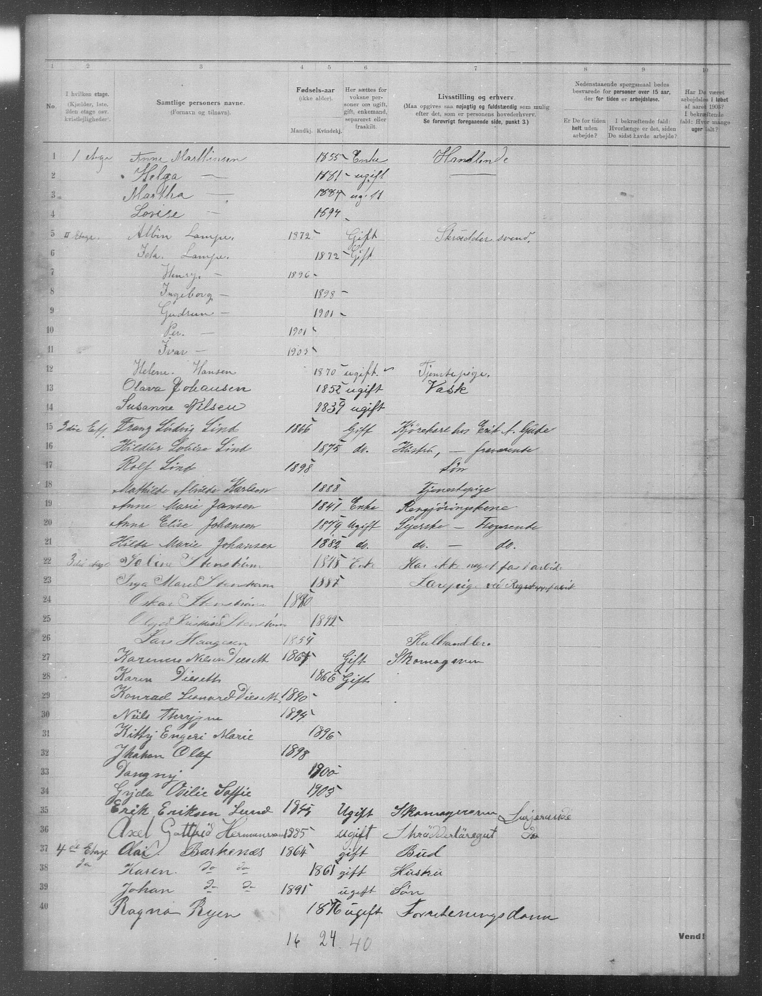 OBA, Municipal Census 1903 for Kristiania, 1903, p. 2907