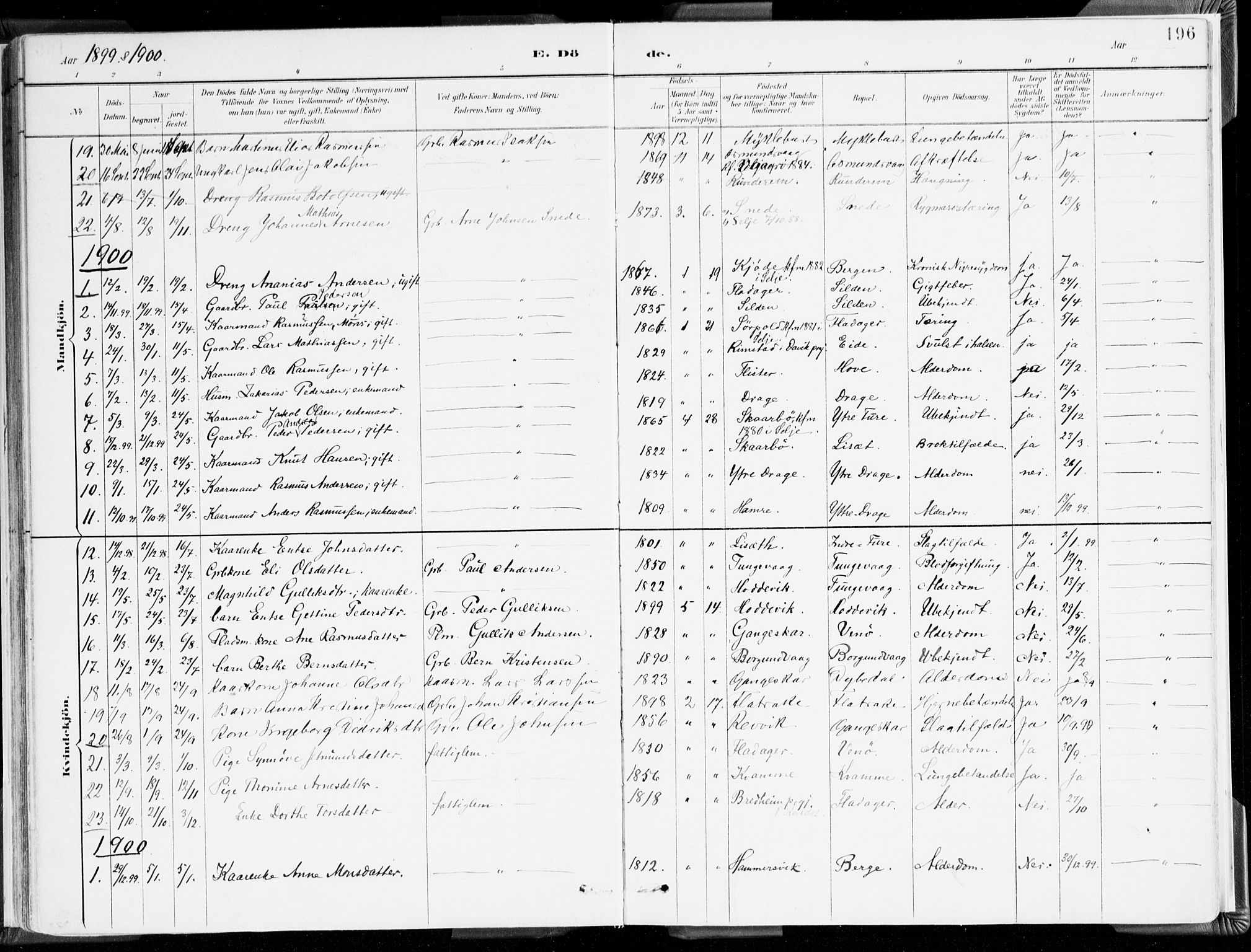Selje sokneprestembete, SAB/A-99938/H/Ha/Haa/Haab: Parish register (official) no. B 2, 1891-1907, p. 196