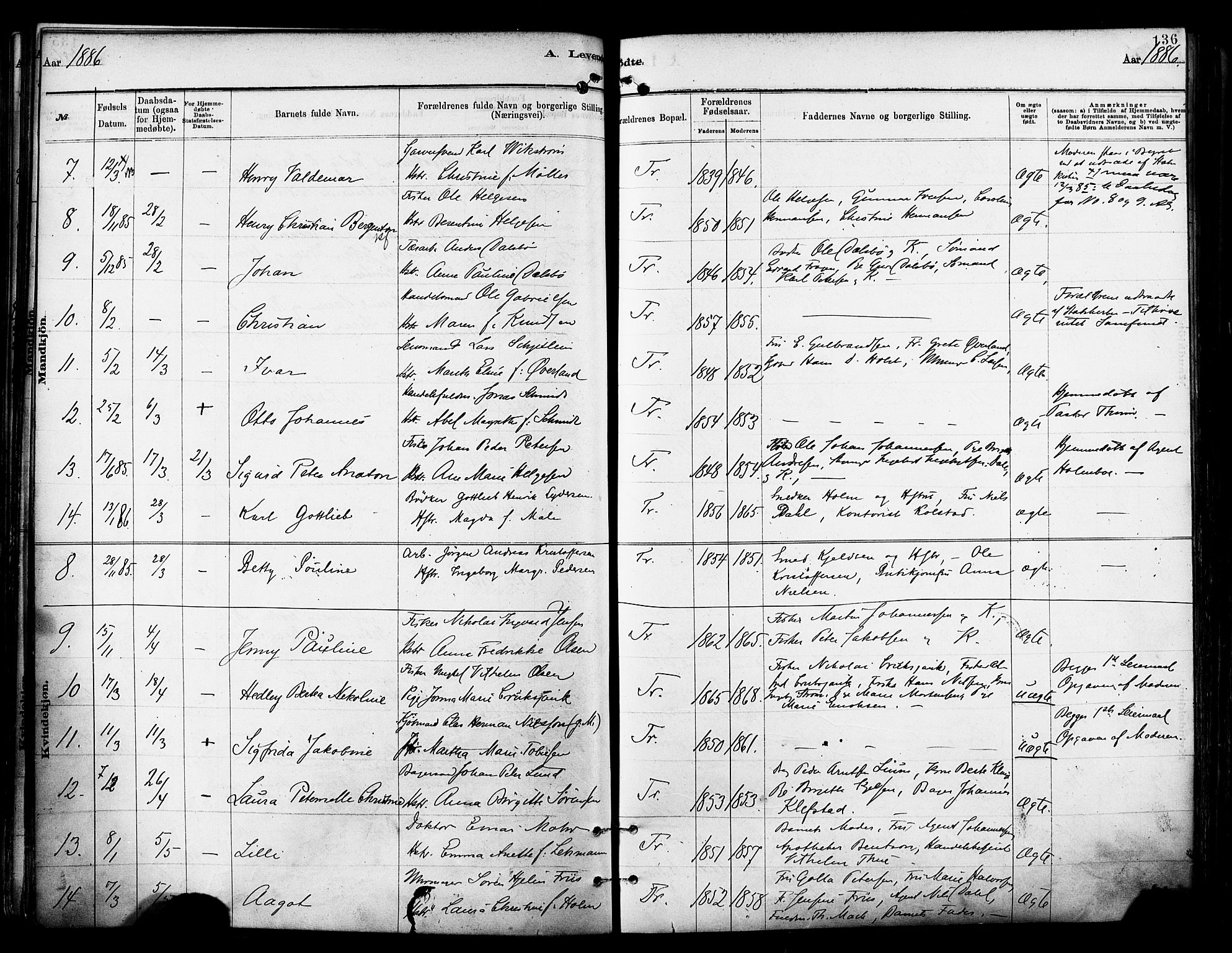 Tromsø sokneprestkontor/stiftsprosti/domprosti, AV/SATØ-S-1343/G/Ga/L0014kirke: Parish register (official) no. 14, 1878-1888, p. 136