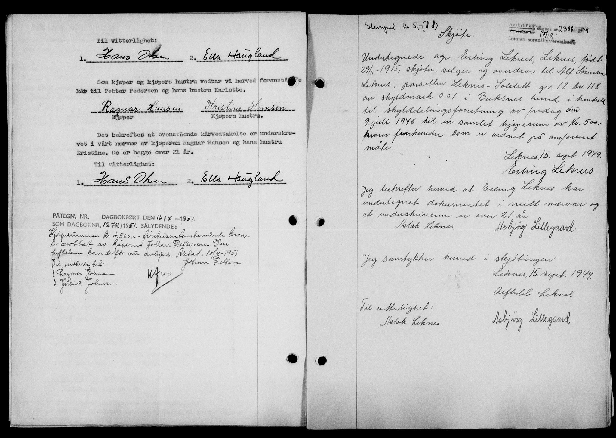 Lofoten sorenskriveri, SAT/A-0017/1/2/2C/L0022a: Mortgage book no. 22a, 1949-1950, Diary no: : 2388/1949