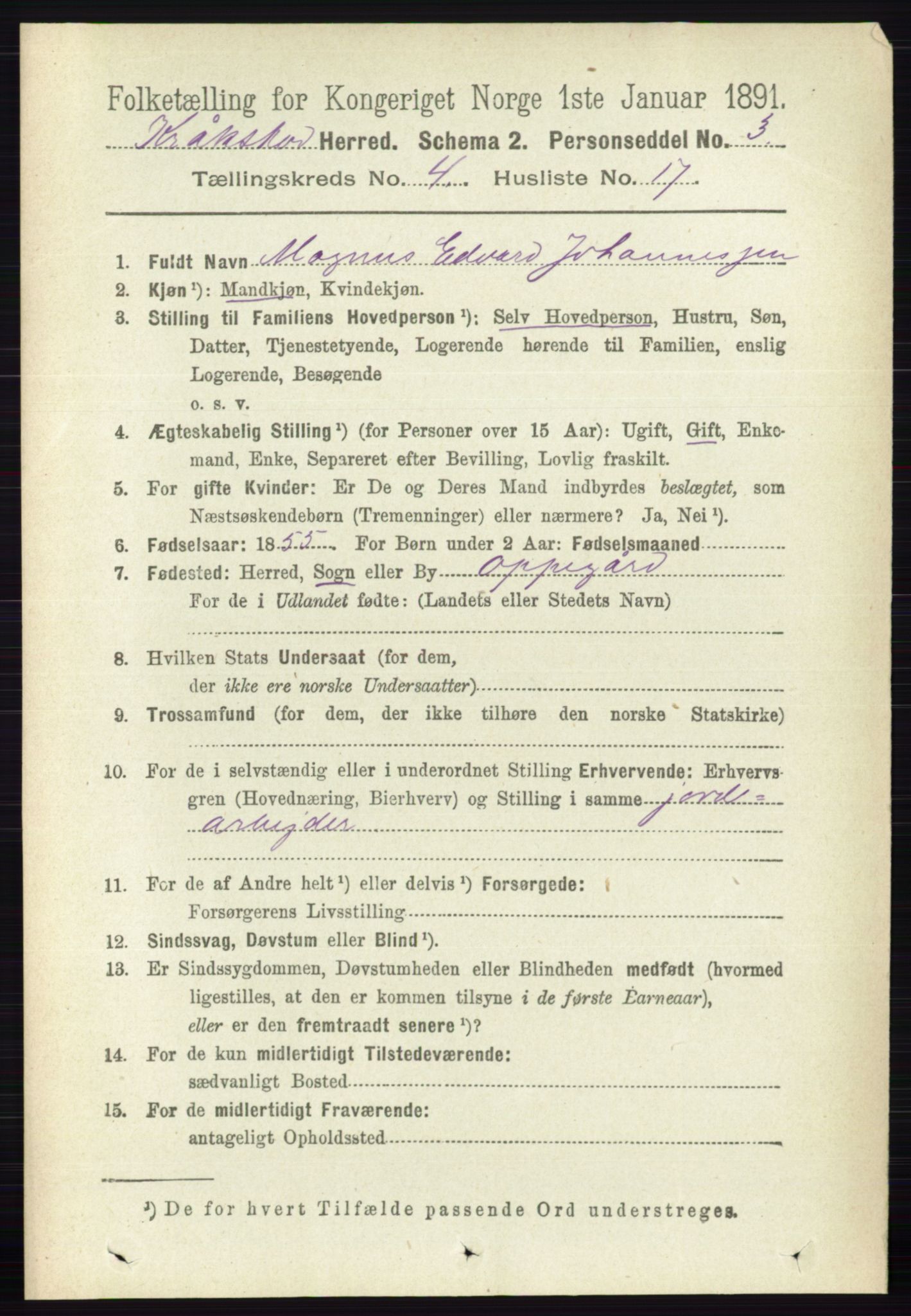 RA, 1891 census for 0212 Kråkstad, 1891, p. 1879