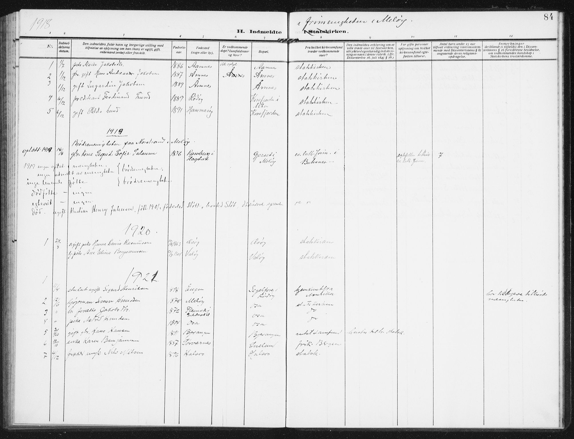 Ministerialprotokoller, klokkerbøker og fødselsregistre - Nordland, SAT/A-1459/843/L0629: Parish register (official) no. 843A04, 1907-1925, p. 84
