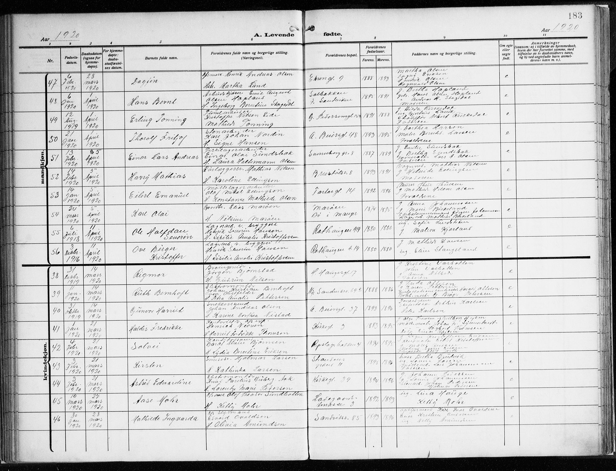 Sandviken Sokneprestembete, AV/SAB-A-77601/H/Ha/L0007: Parish register (official) no. B 4, 1912-1924, p. 183