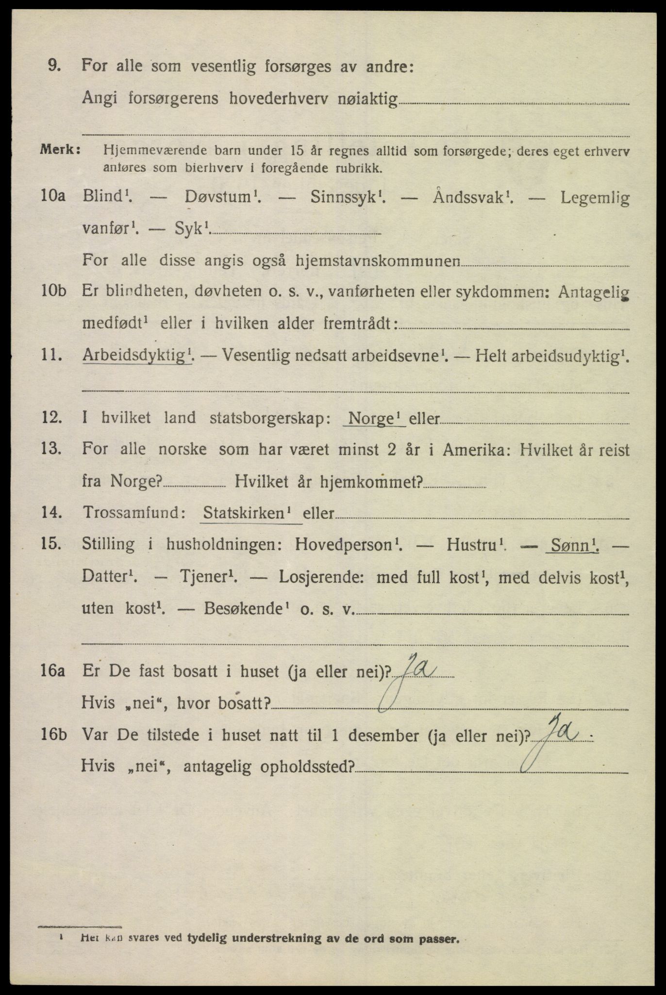 SAK, 1920 census for Lyngdal, 1920, p. 2410