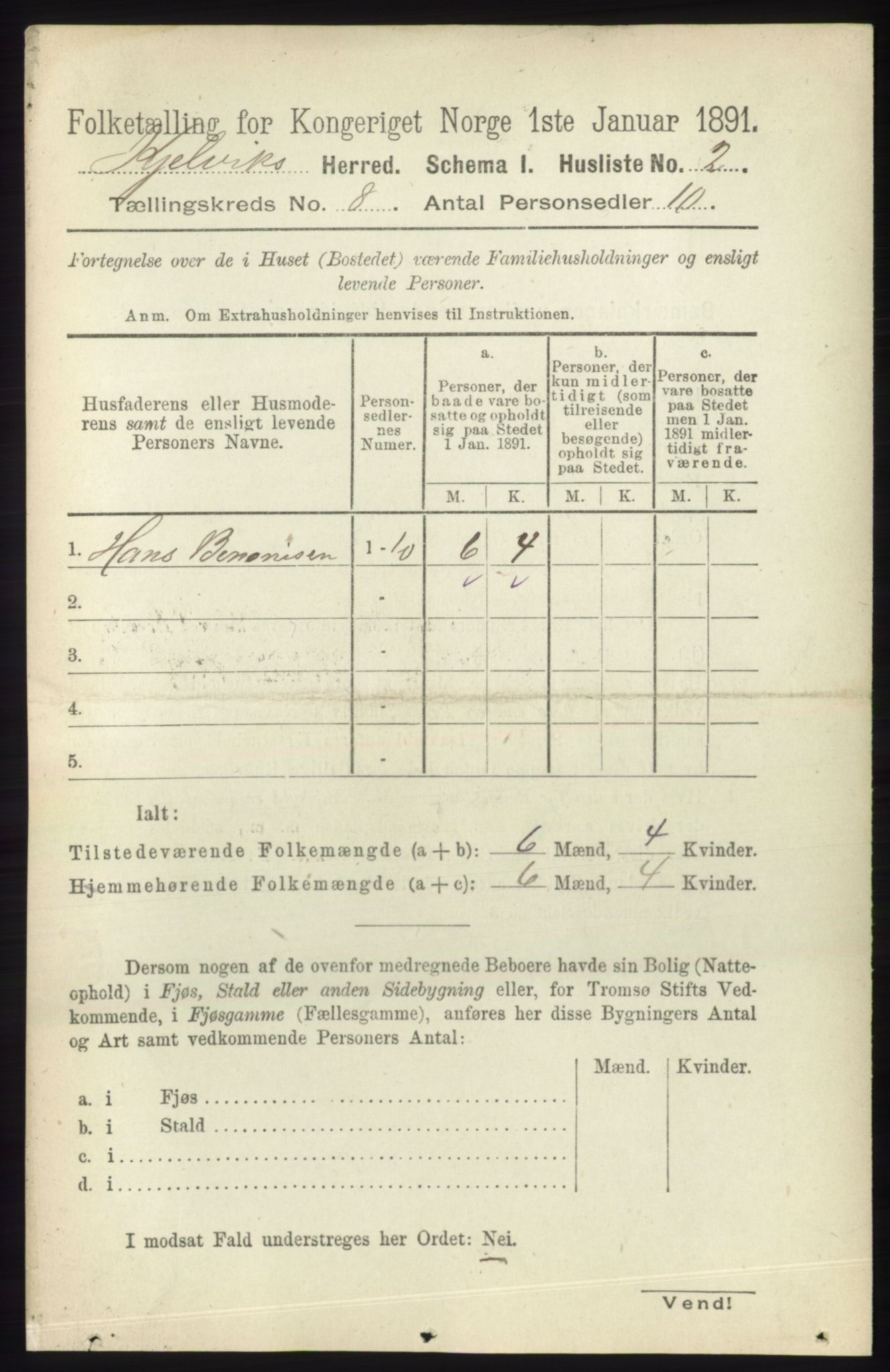 RA, 1891 census for 2019 Kjelvik, 1891, p. 1150