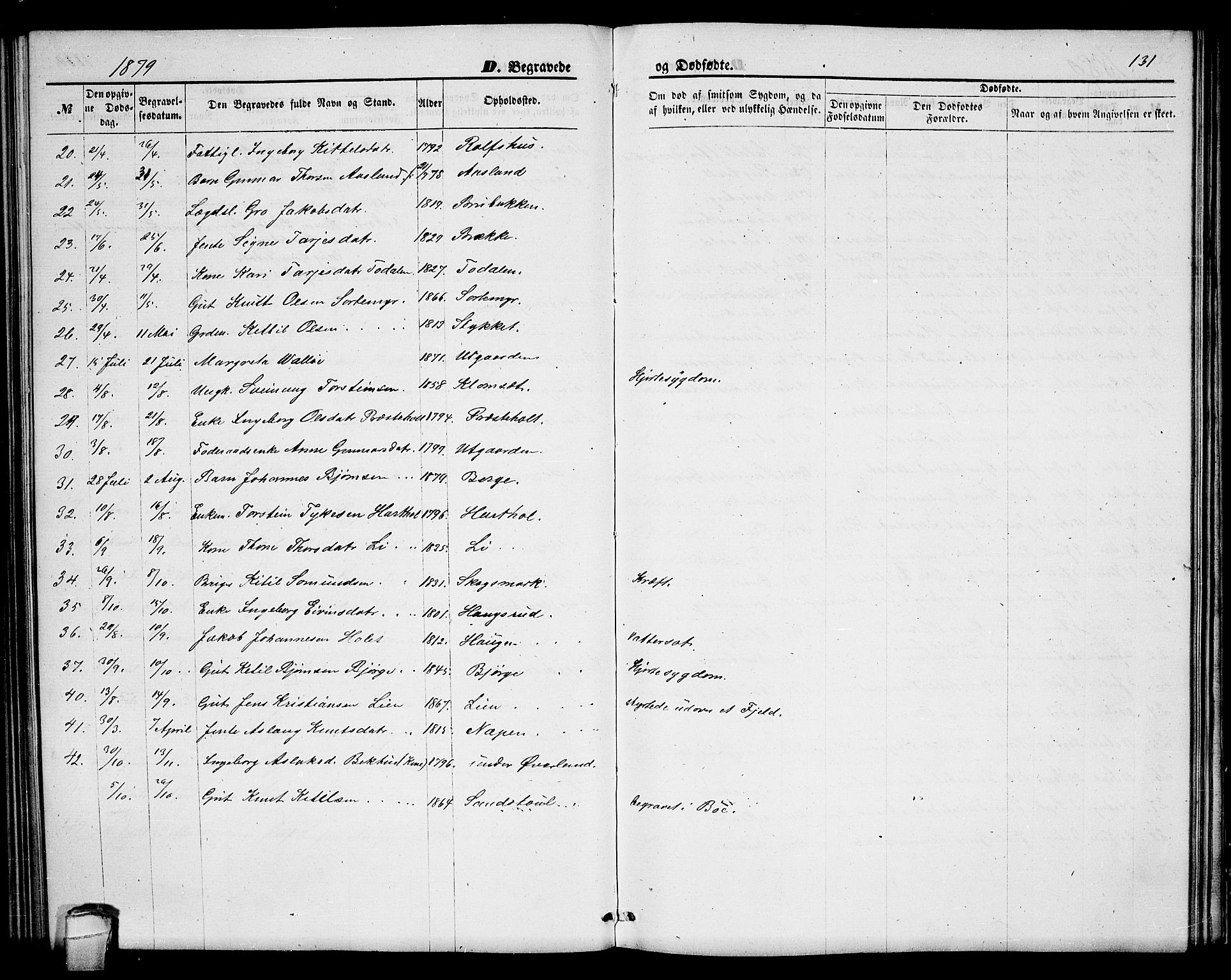 Seljord kirkebøker, AV/SAKO-A-20/G/Ga/L0004: Parish register (copy) no. I 4, 1873-1886, p. 131