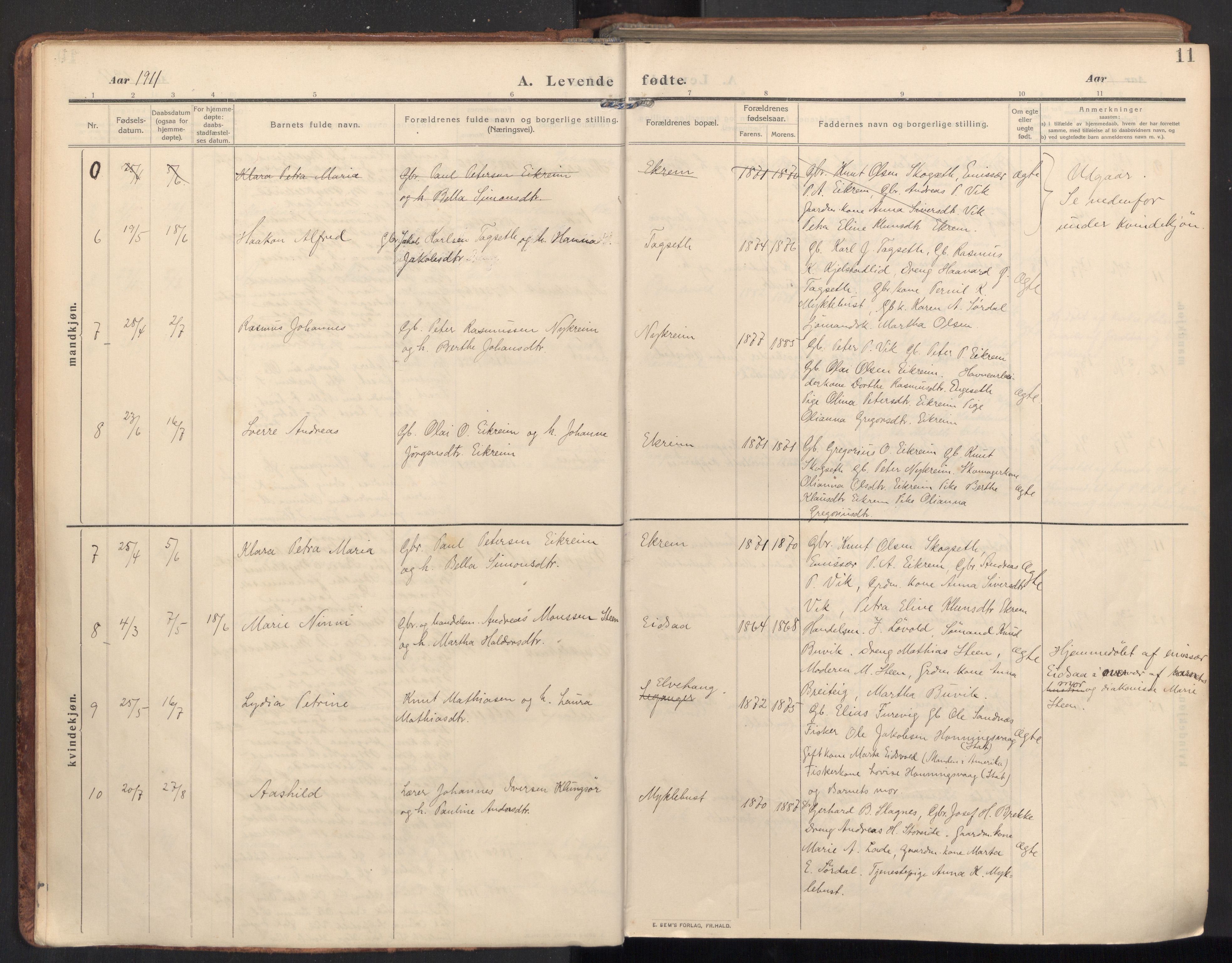 Ministerialprotokoller, klokkerbøker og fødselsregistre - Møre og Romsdal, AV/SAT-A-1454/502/L0026: Parish register (official) no. 502A04, 1909-1933, p. 11