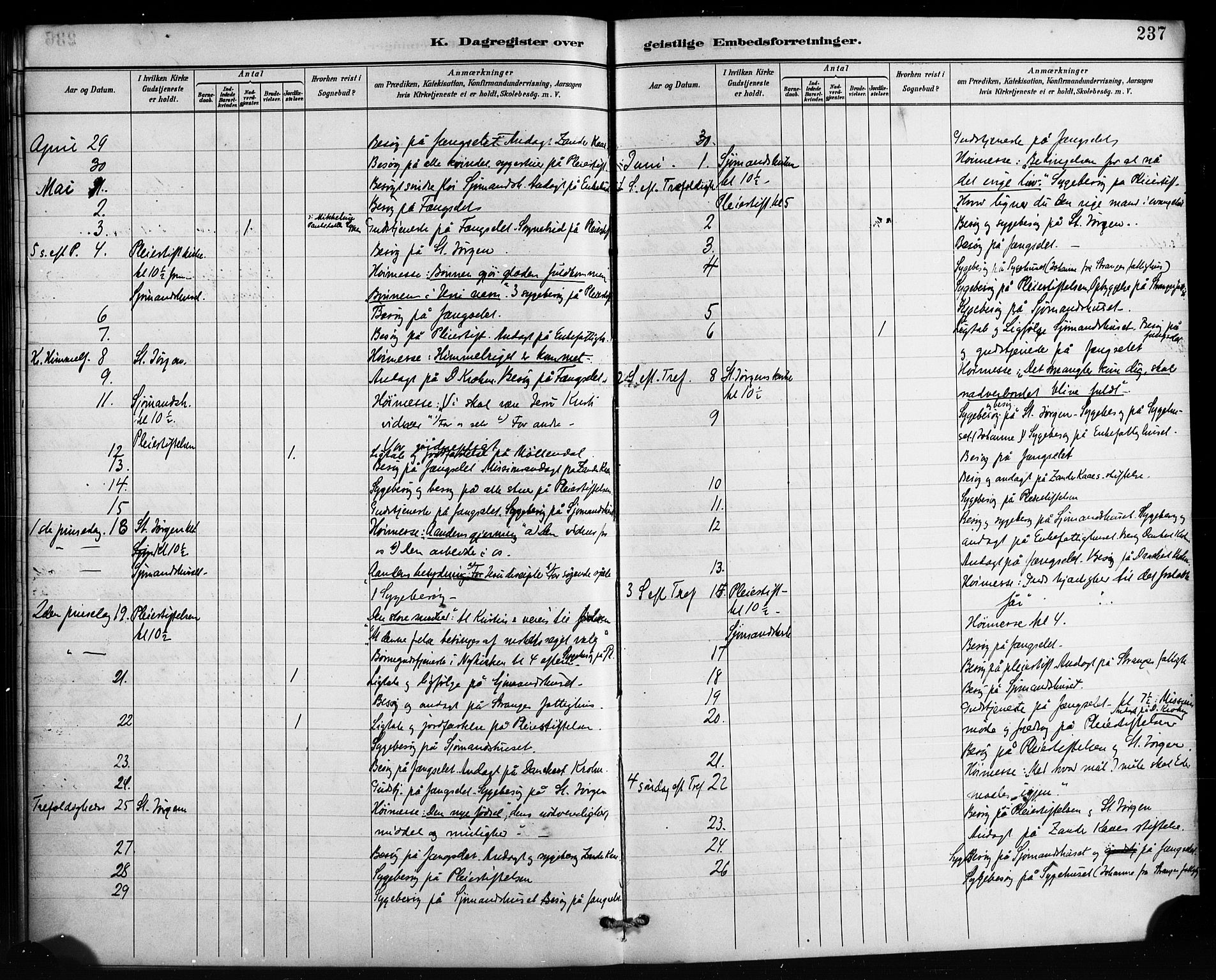 St. Jørgens hospital og Årstad sokneprestembete, AV/SAB-A-99934: Parish register (official) no. A 13, 1886-1906, p. 237