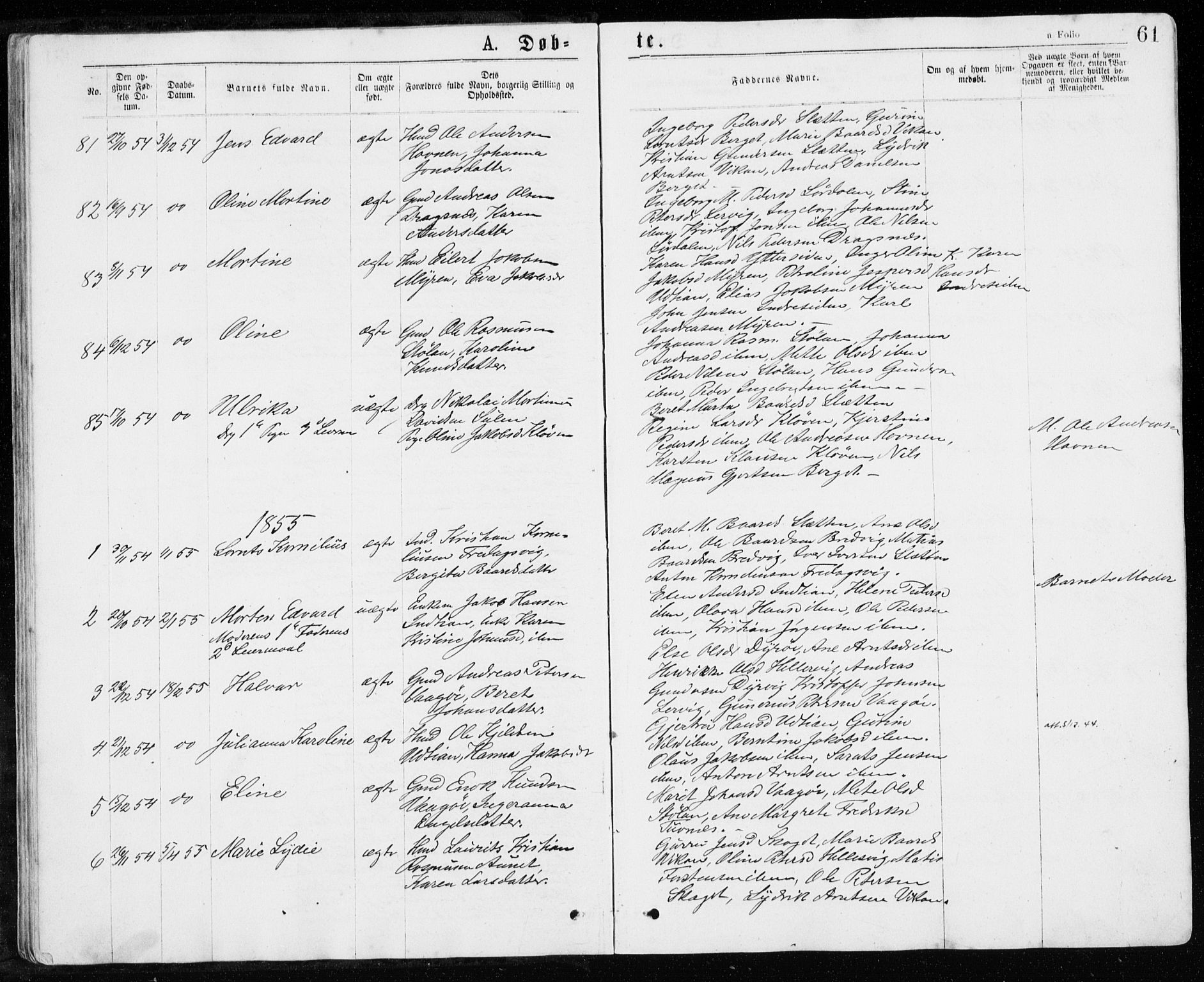 Ministerialprotokoller, klokkerbøker og fødselsregistre - Sør-Trøndelag, SAT/A-1456/640/L0576: Parish register (official) no. 640A01, 1846-1876, p. 61