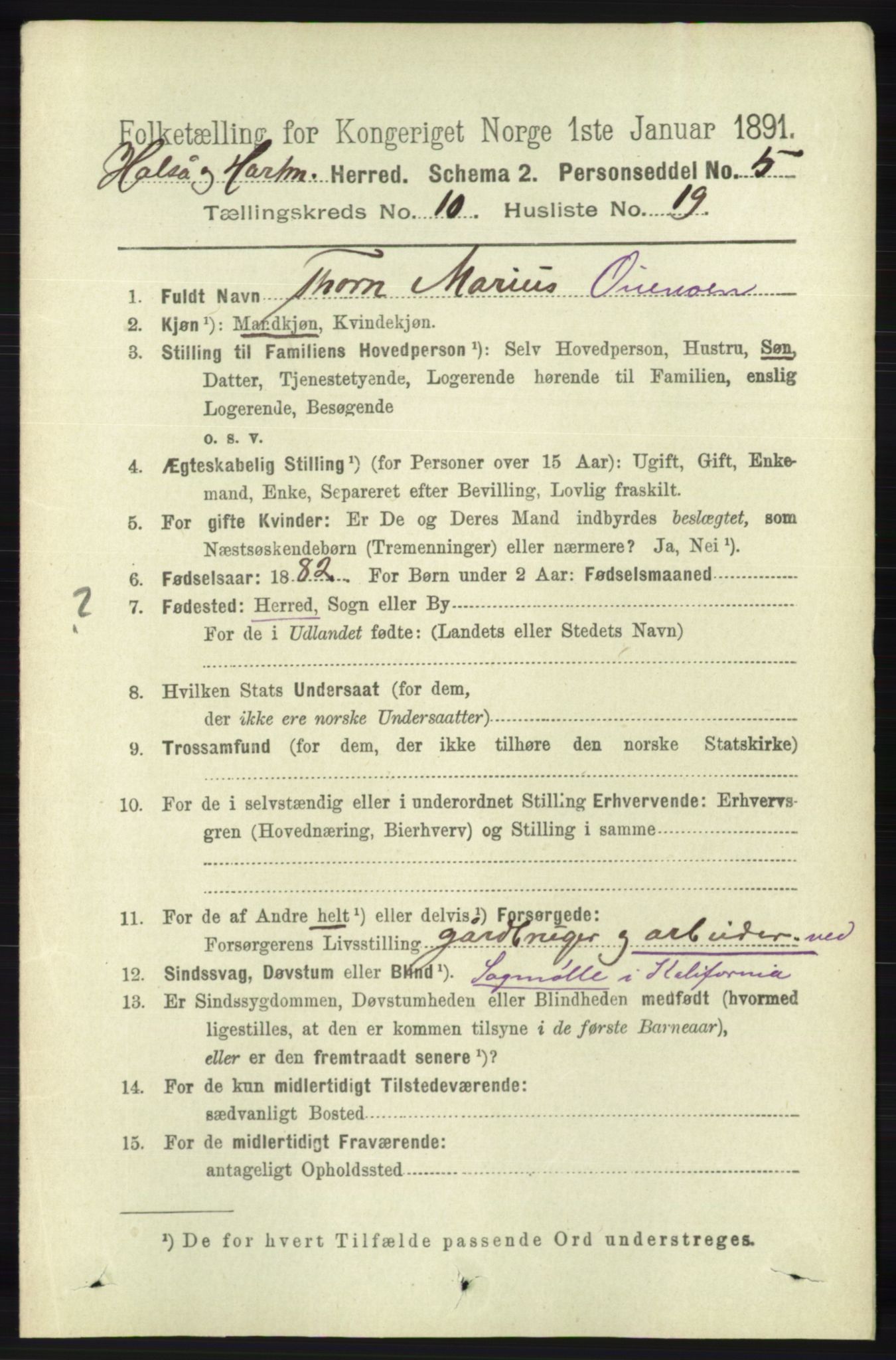 RA, 1891 census for 1019 Halse og Harkmark, 1891, p. 3894