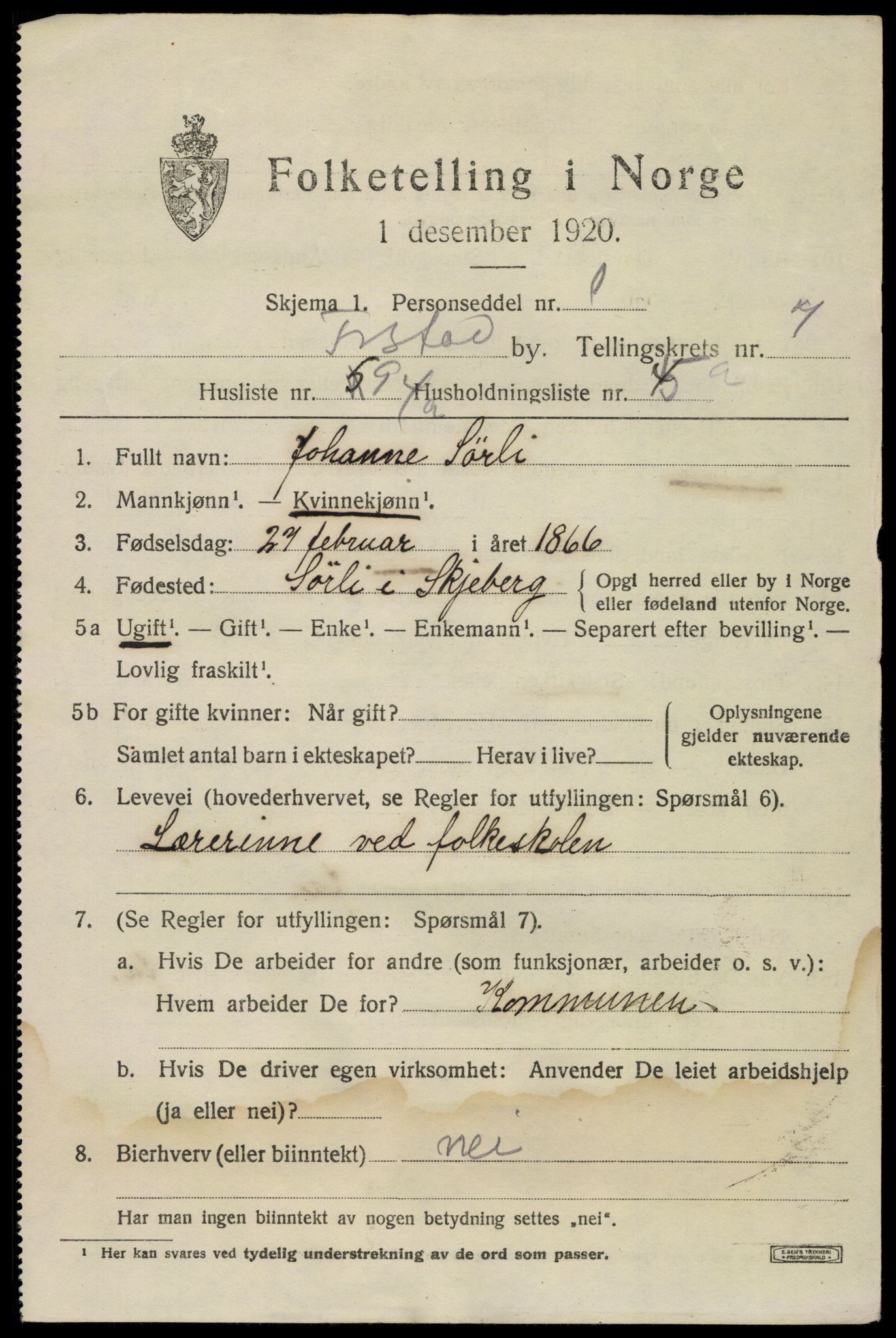 SAO, 1920 census for Fredrikstad, 1920, p. 23527